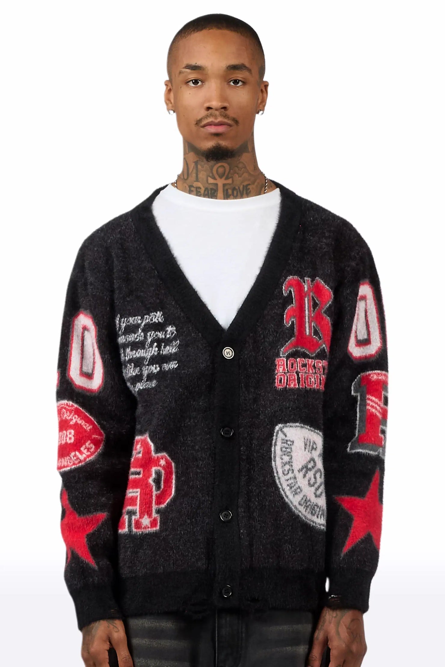 Delling Black/White/Red Knit Sweater