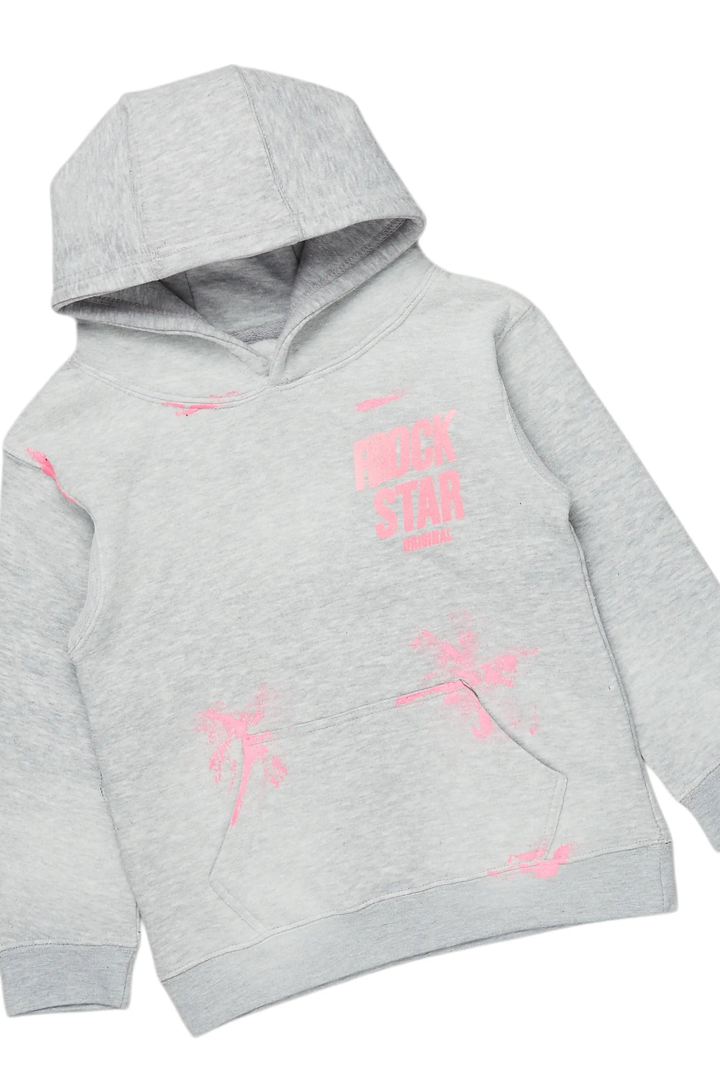 Girls Aimee Tree Camo/Grey Hoodie/Stacked Flare Jean Set