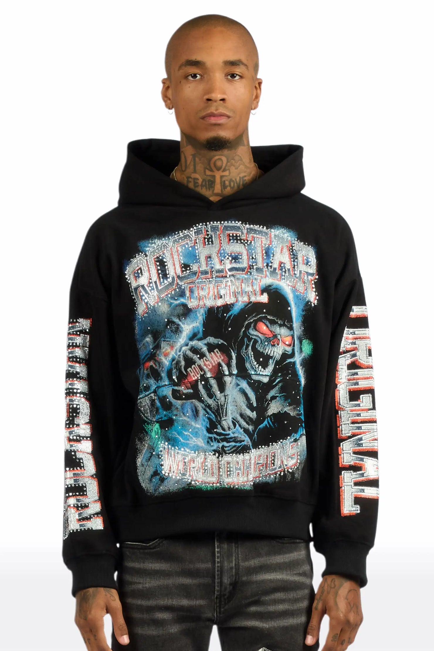 Kross Black Rhinestone Oversized Hoodie