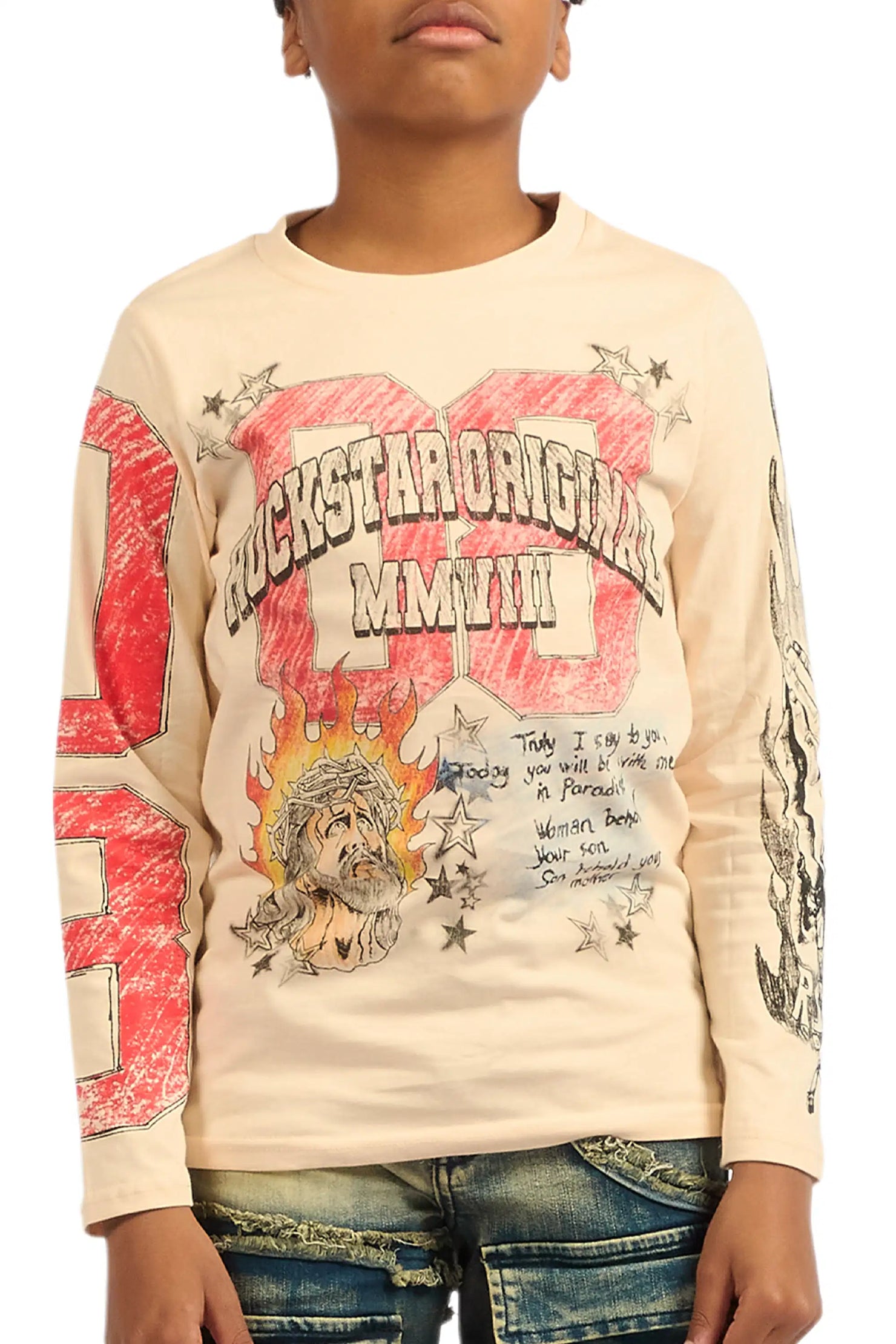 Boys Jesus Crayon Sand Long Sleeve Graphic T-Shirt