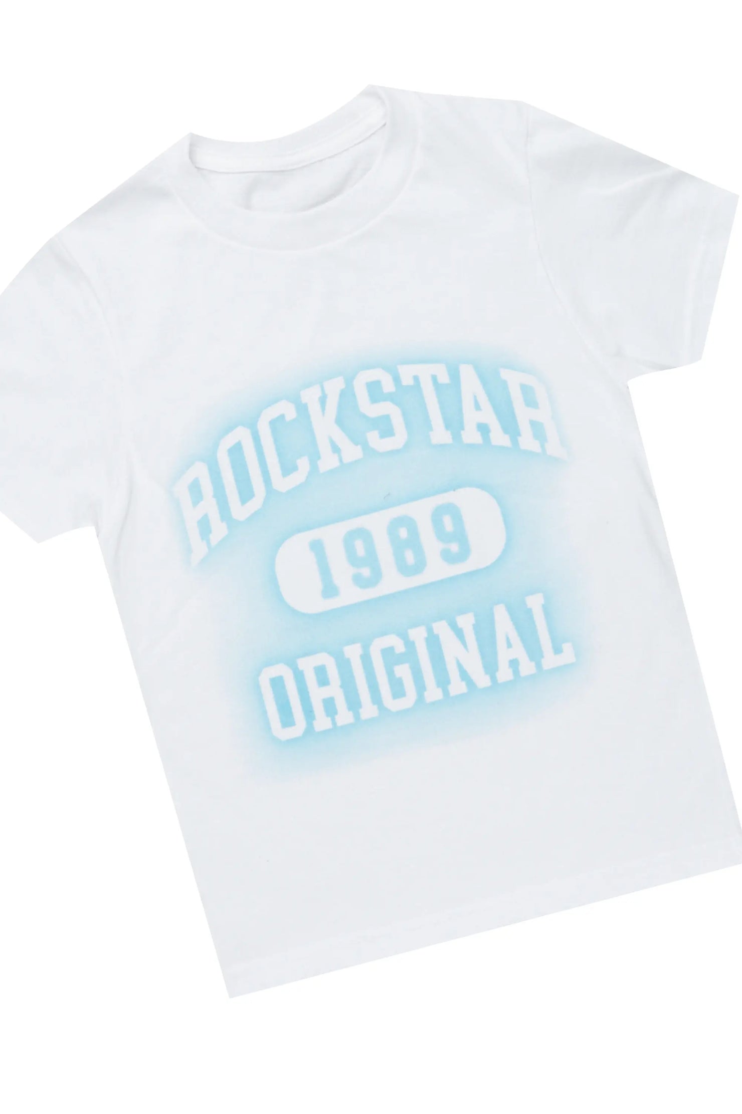 Boys Urian White/Blue T-Shirt/Stacked Flare Jean Set