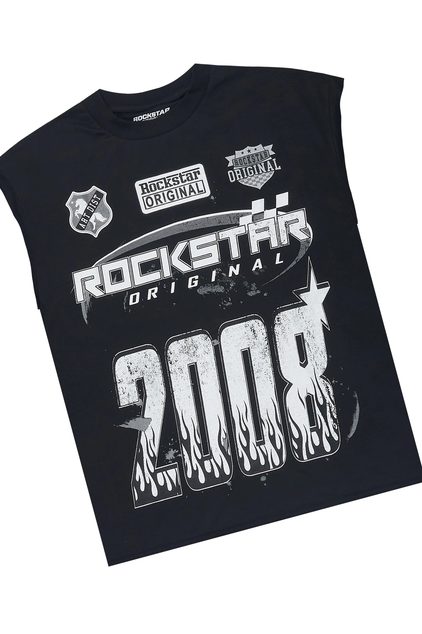 Amos Black/White Graphic Cut Sleeve T-Shirt Short Set