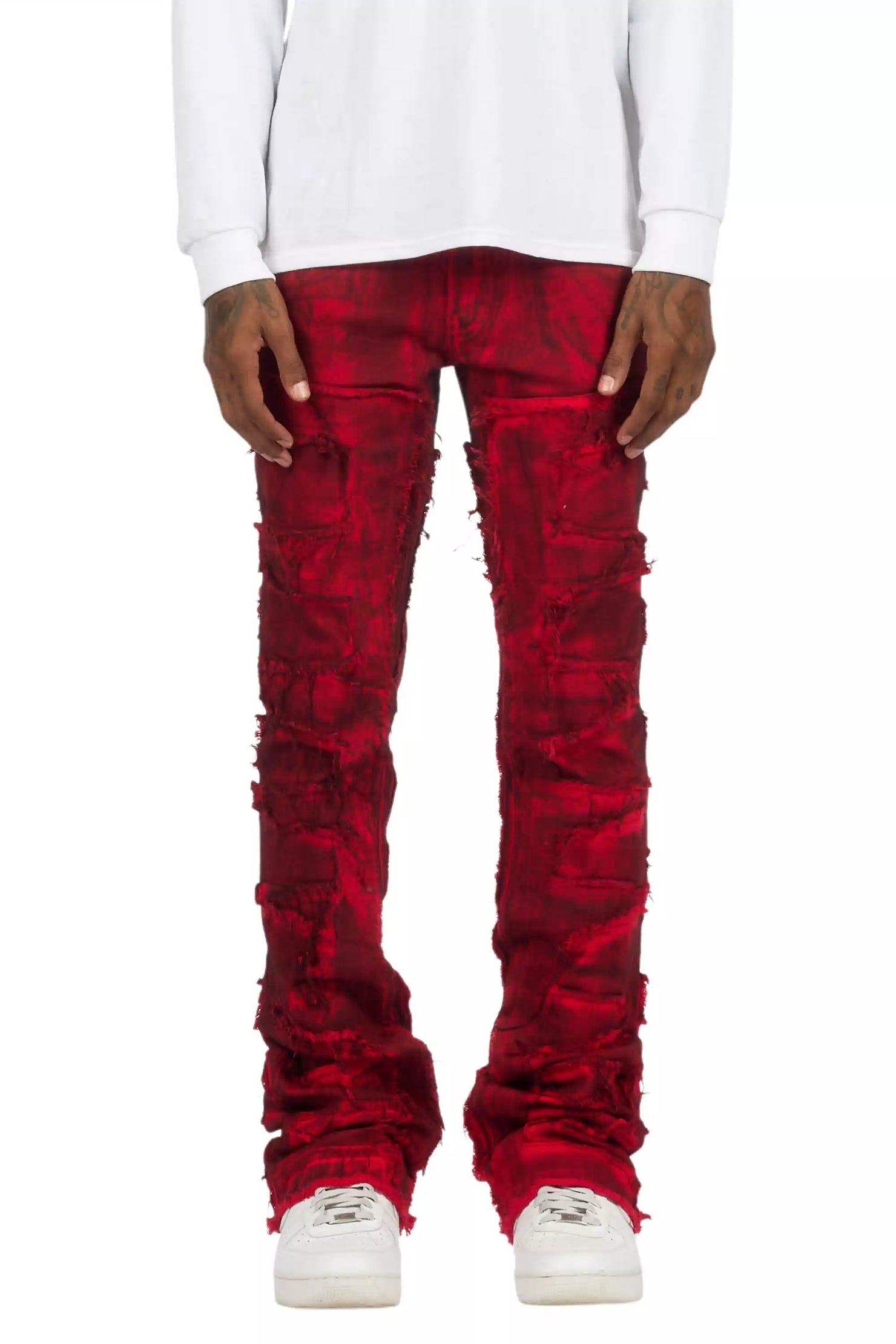 Shake Red Oil Wash Stacked Flare Jean