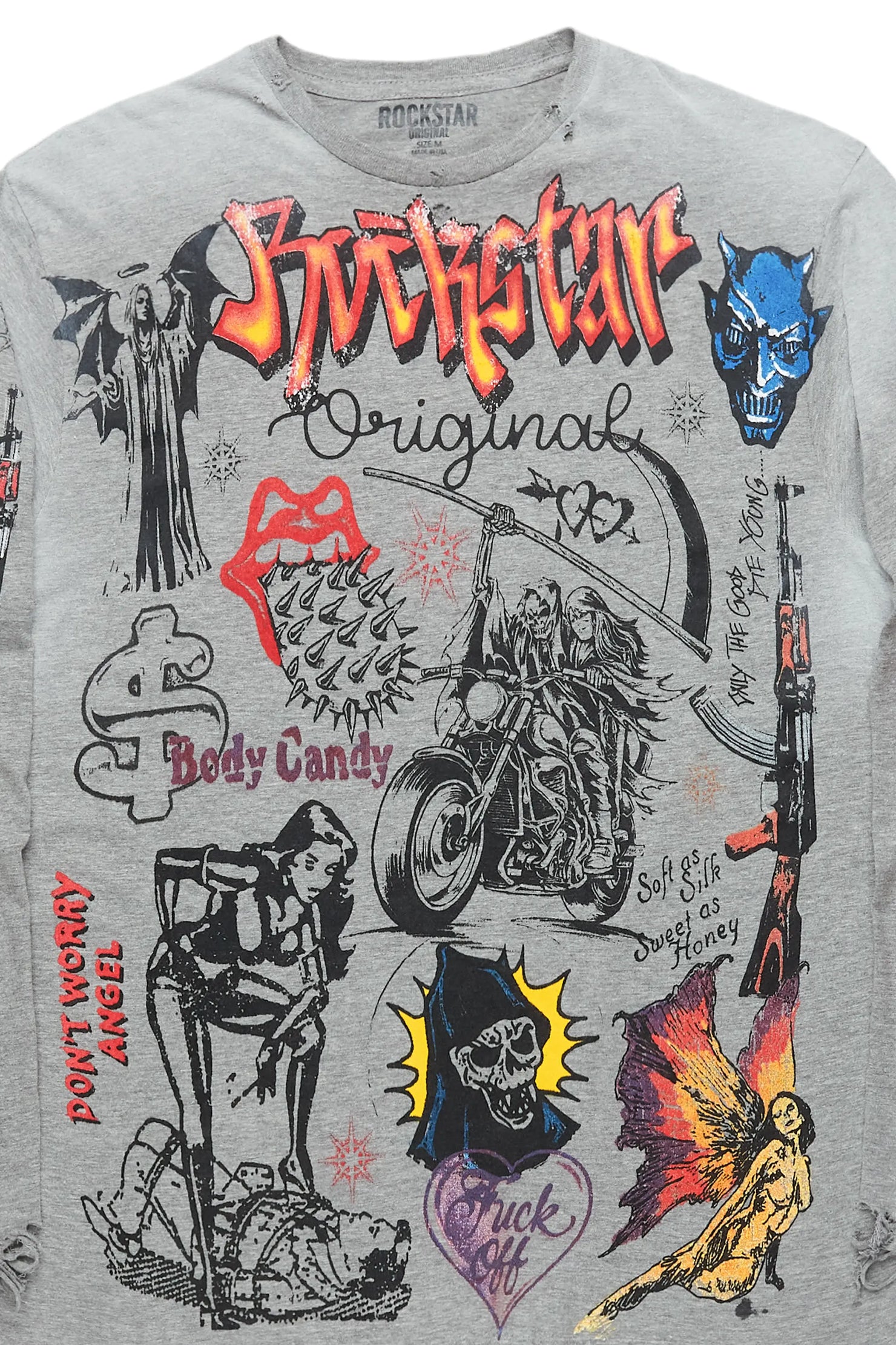 Shoota Heather Grey Long Sleeve Distressed Graphic T-Shirt