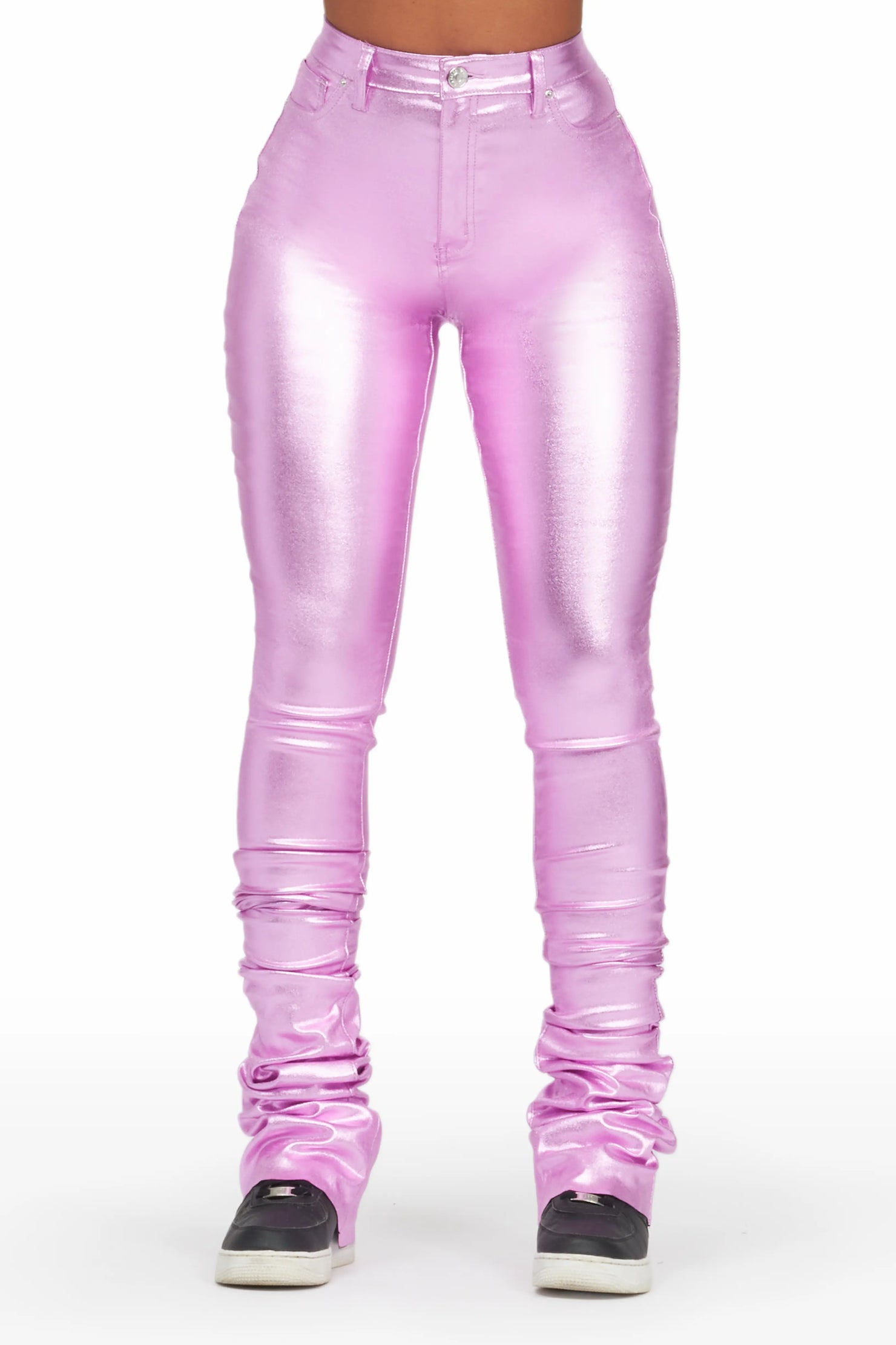 Keyonna Metallic Purple PU Super Stacked Pant