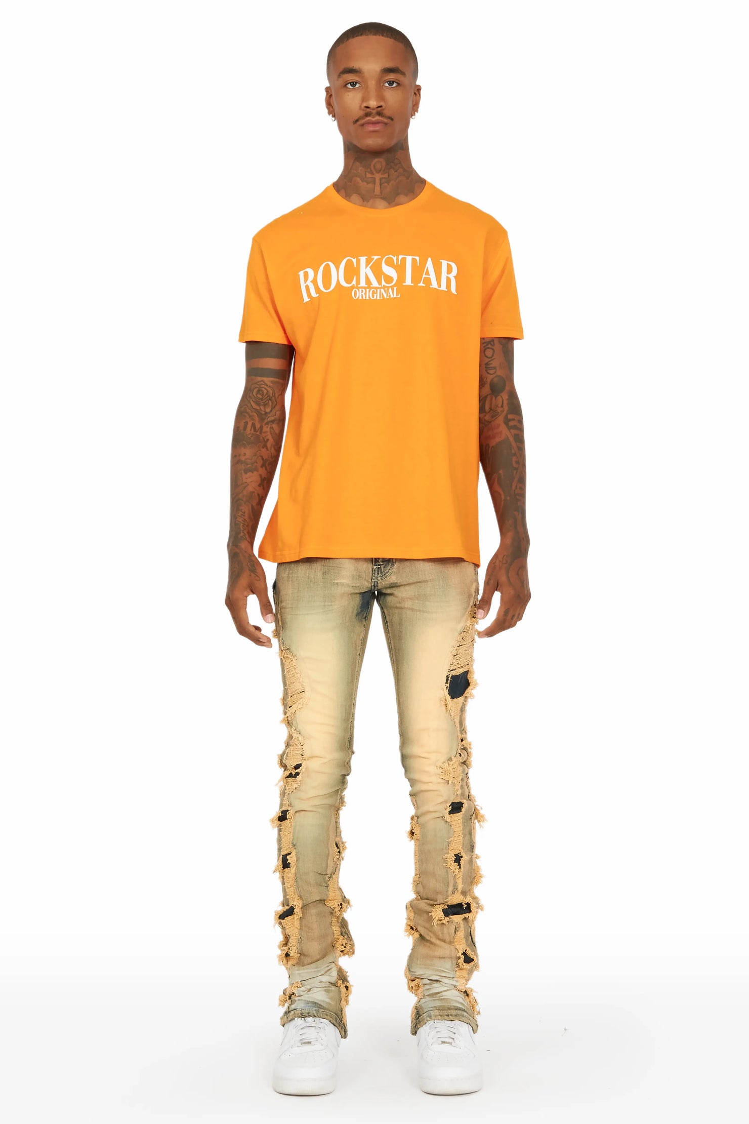 Spiro Taupe Stacked Flare Jean