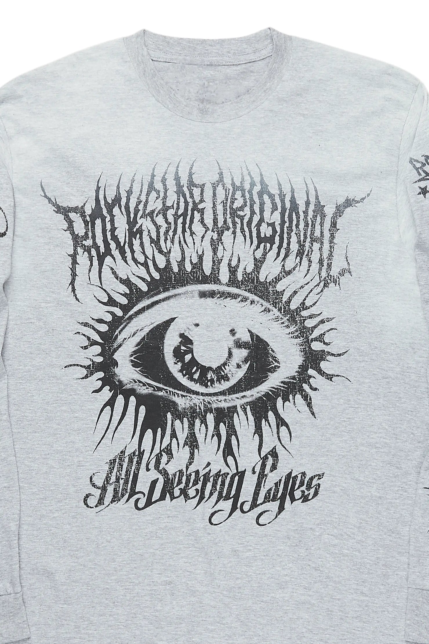 All Seeing Eyes Heather Grey Long Sleeve Graphic T-Shirt