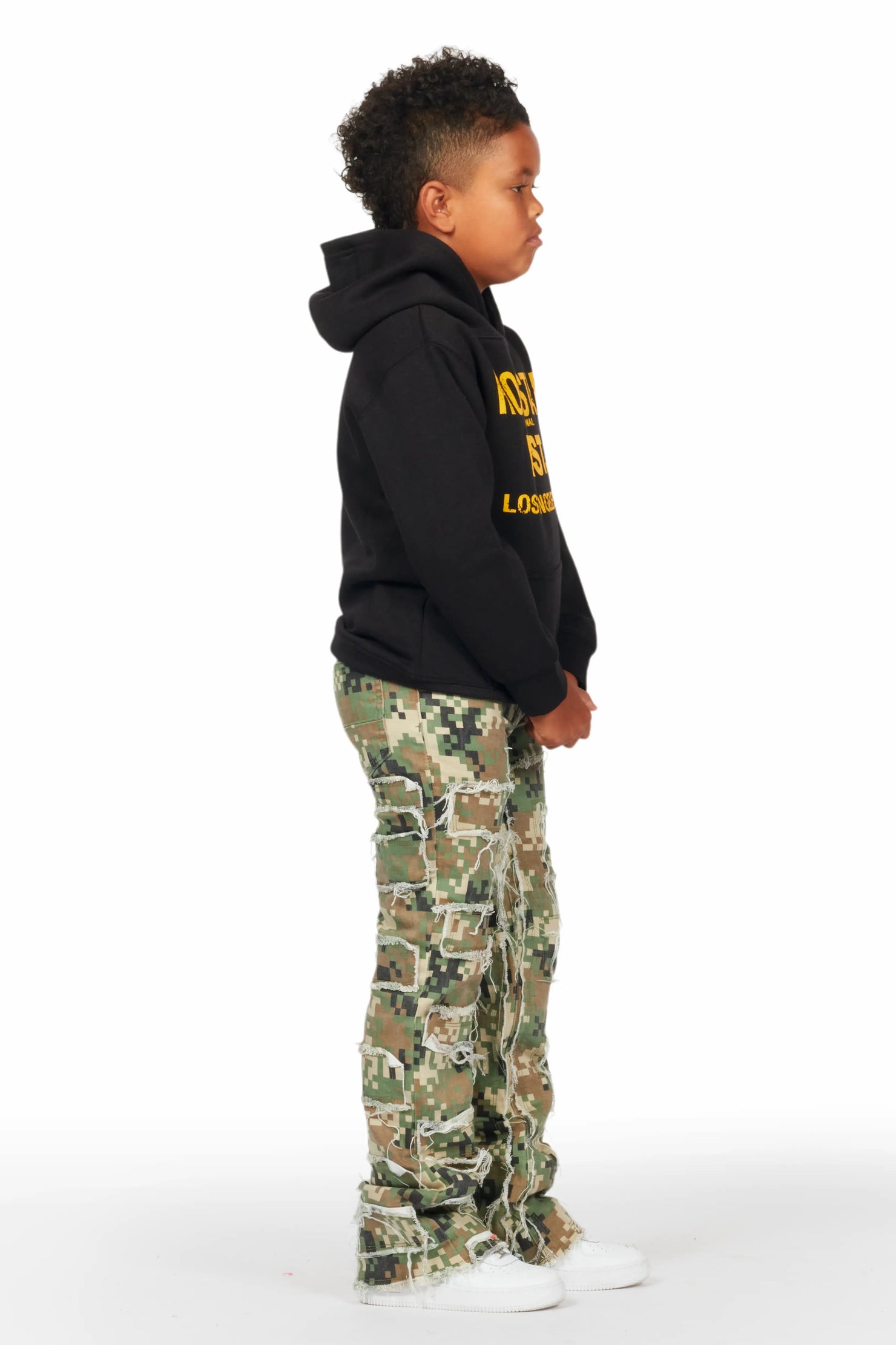 Boys Koen Black Hoodie/Stacked Flare Jean Set