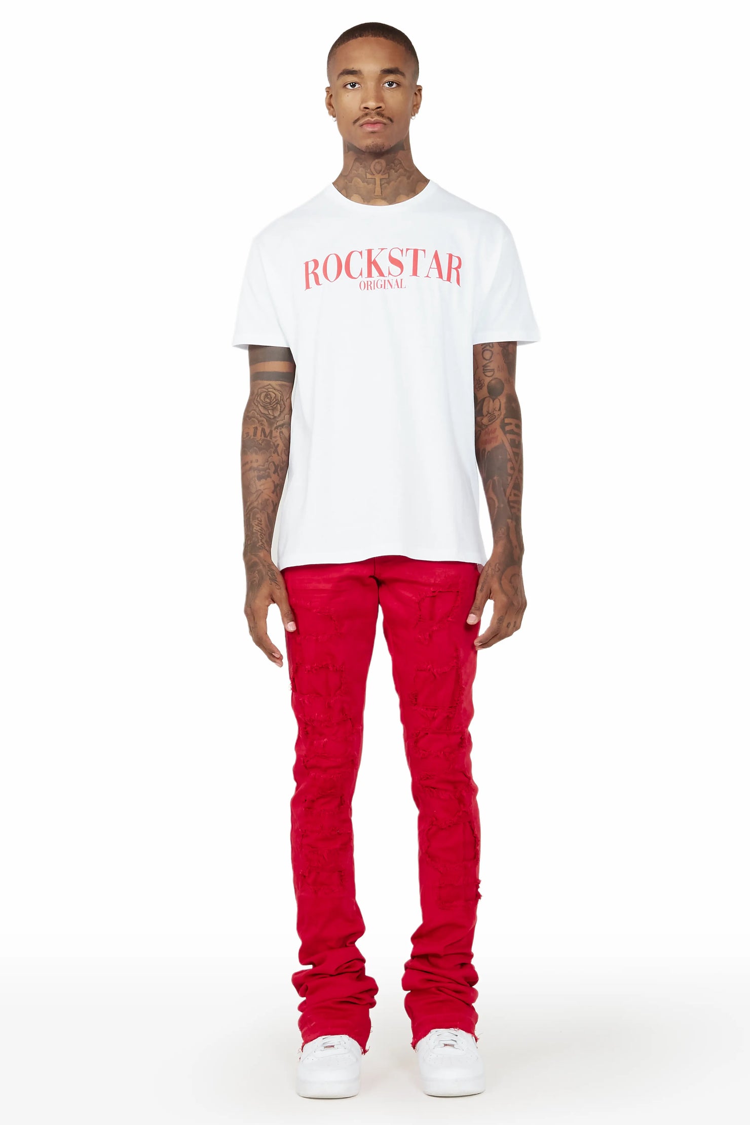 Badal Red Super Stacked Flare Jean