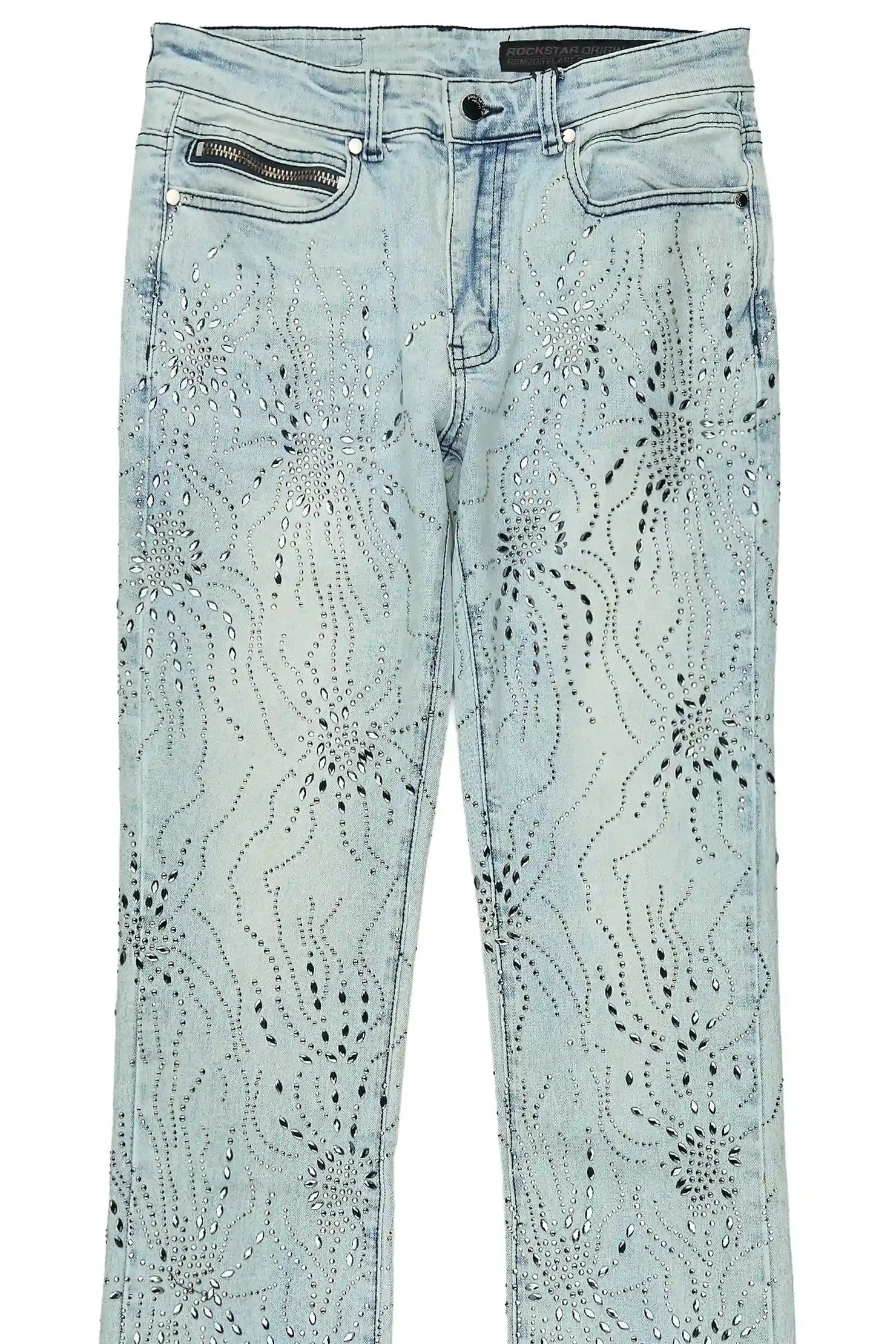 Izai Light Blue Rhinestone Stacked Fit Jean