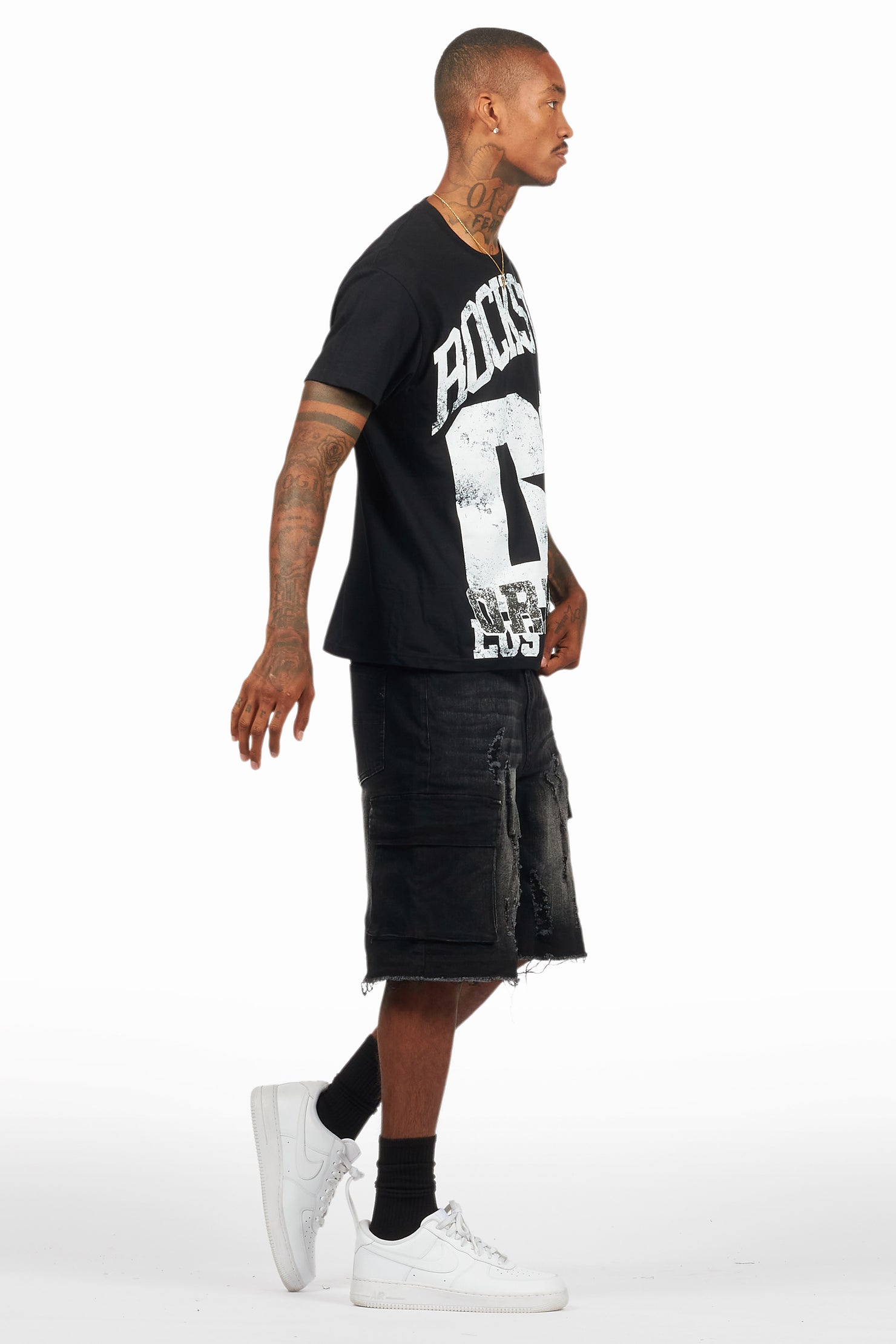 Kalix Black T-Shirt/Denim Short Set