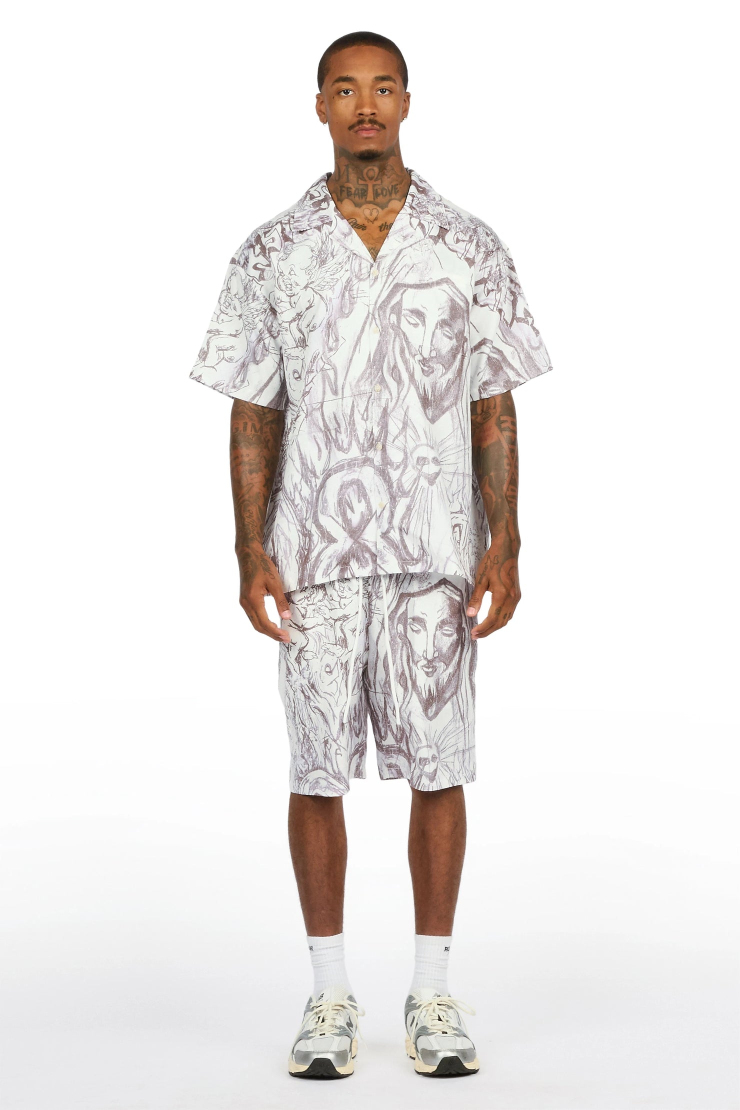 Fenno White Button Down T-Shirt/Short Set