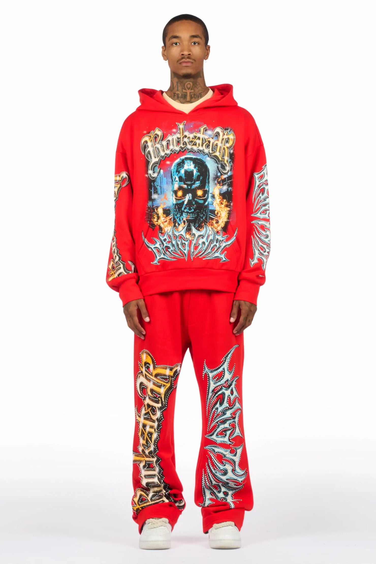 Mesin Red Hoodie/Baggy Pant Track Set