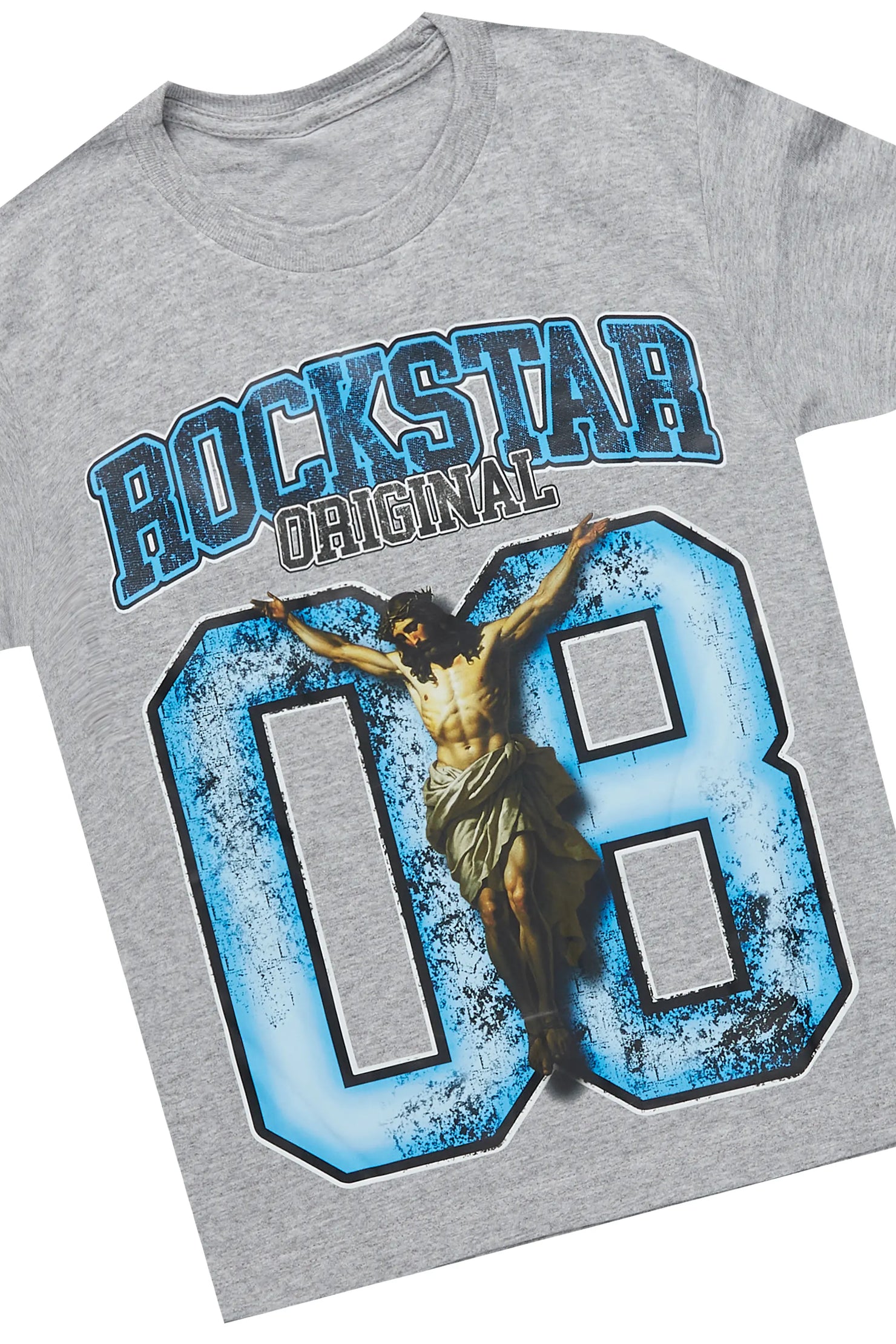 Boys Fields Grey/Blue T-Shirt/Stacked Flare Jean Set