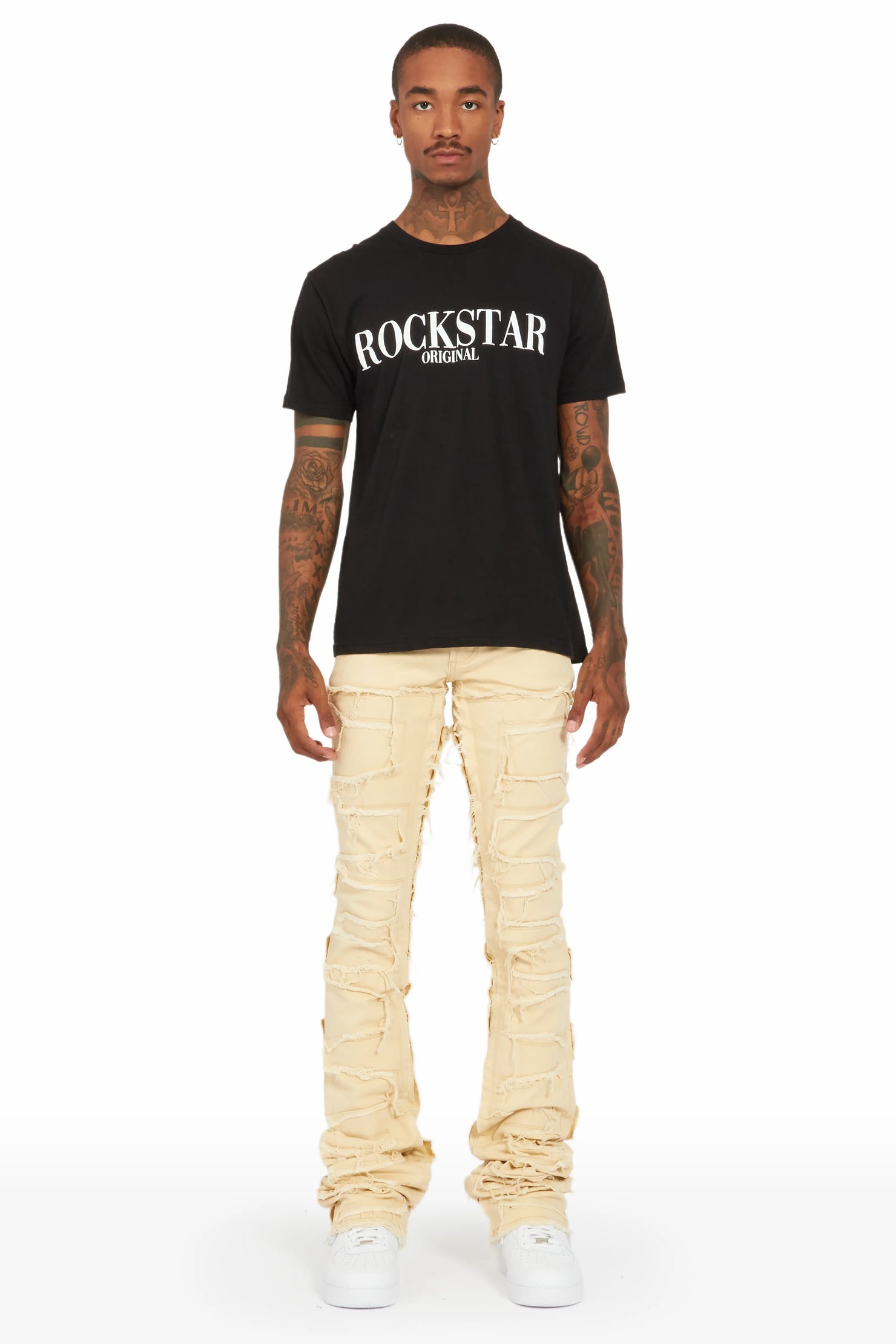 Hallie Beige Super Stacked Flare Jean