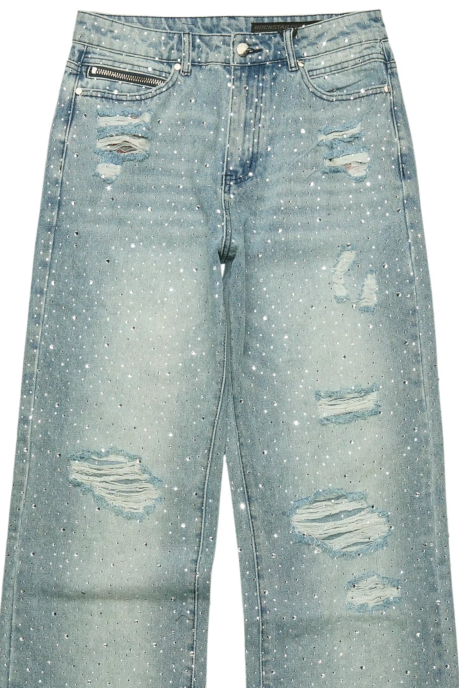 Discolite Rhinestone Light Blue Baggy Jean
