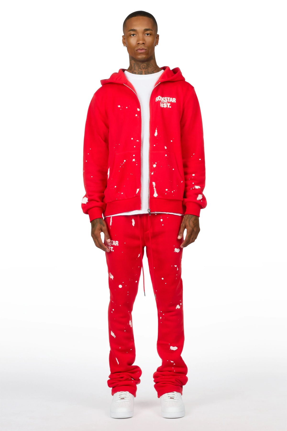 Zip Up Red Raffer Hoodie/Stacked Track Set