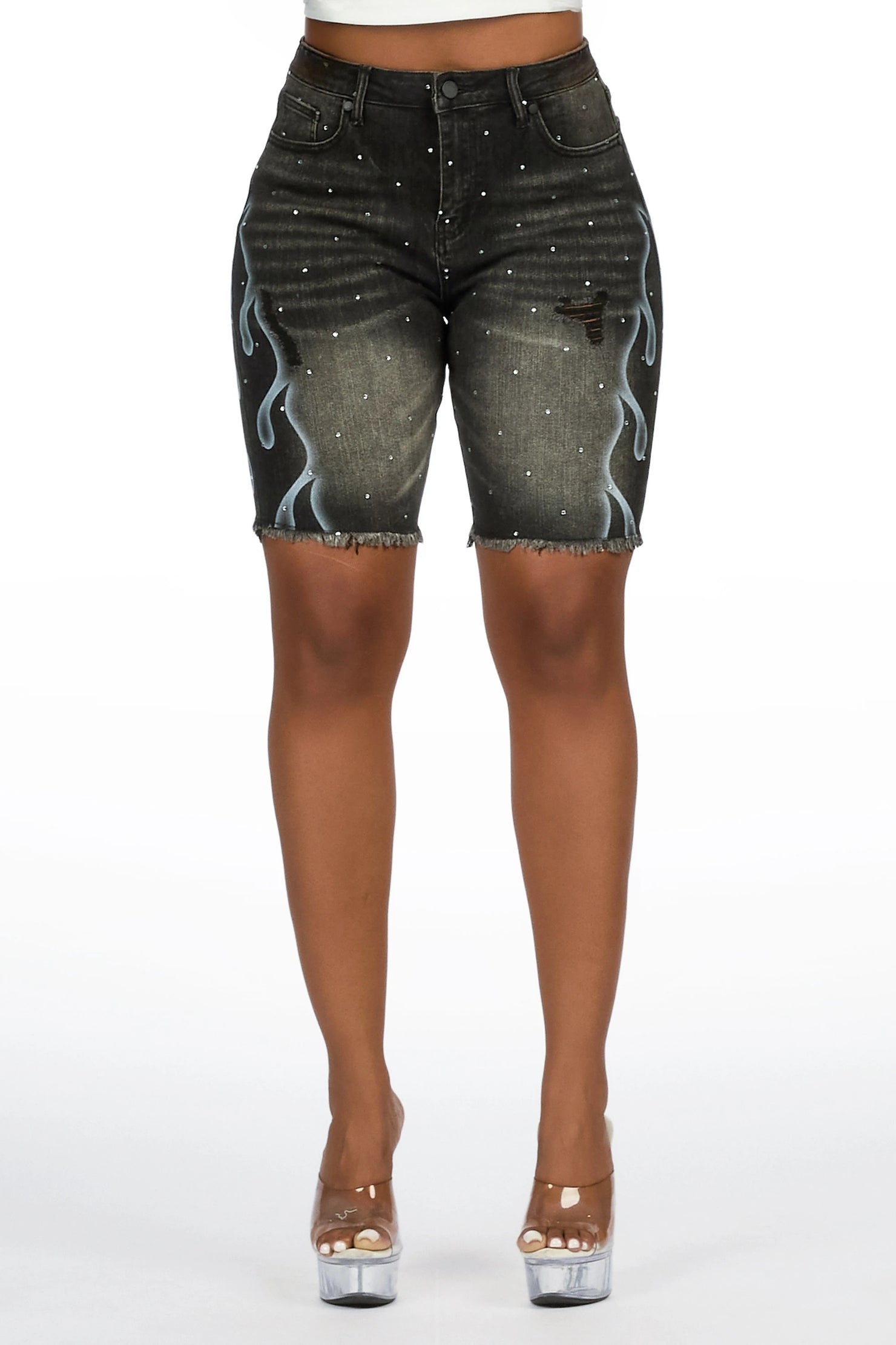 Neshelle Black Rhinestone Jort