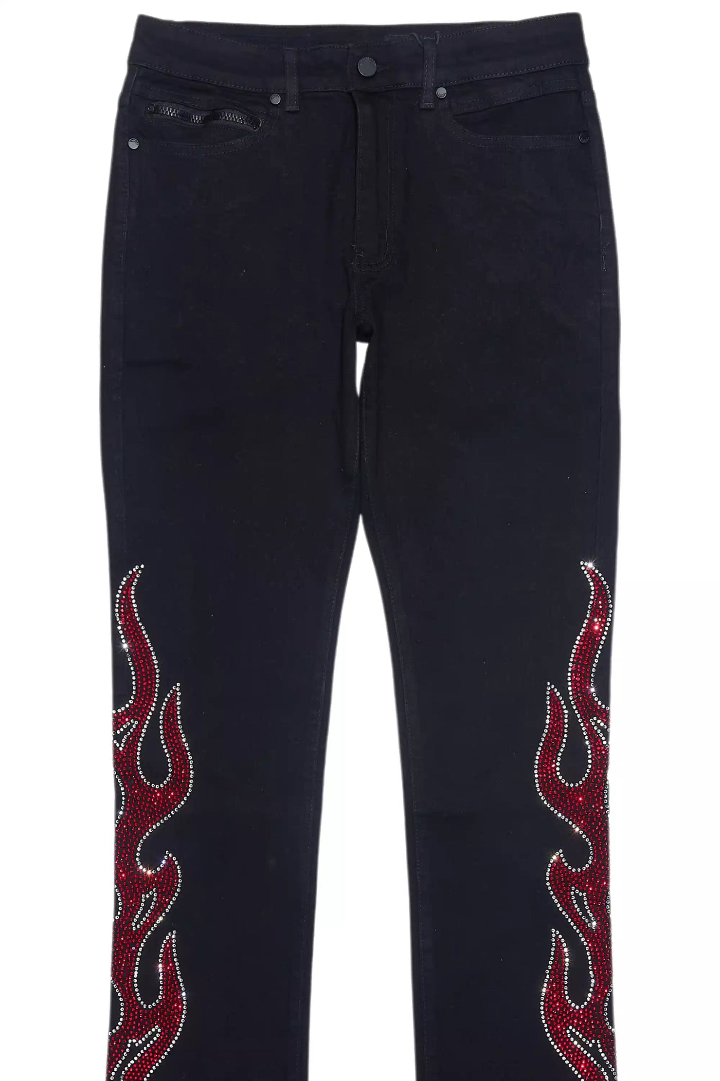 Sword Jet Black Rhinestone Stacked Flare Jean
