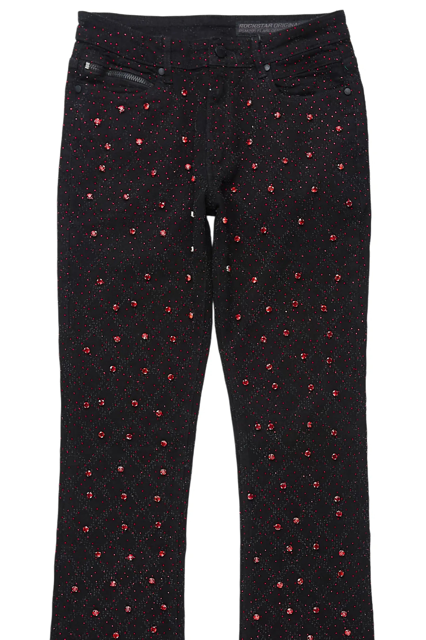 Glit Black/Red Rhinestone Stacked Flare Jean