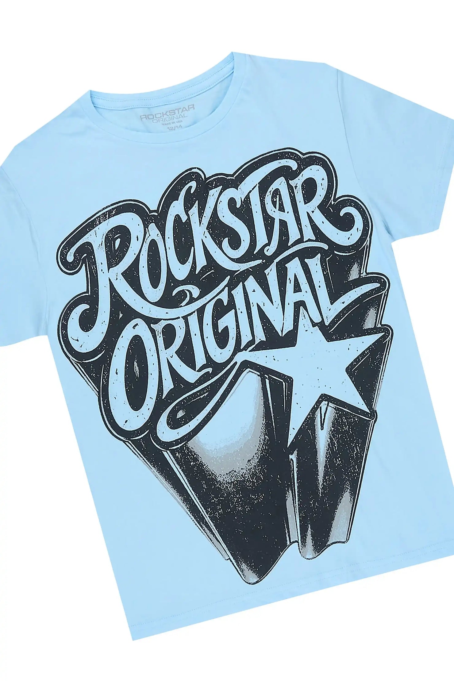 Girls Zayda Light Blue/Blue T-Shirt Stacked Jean Set
