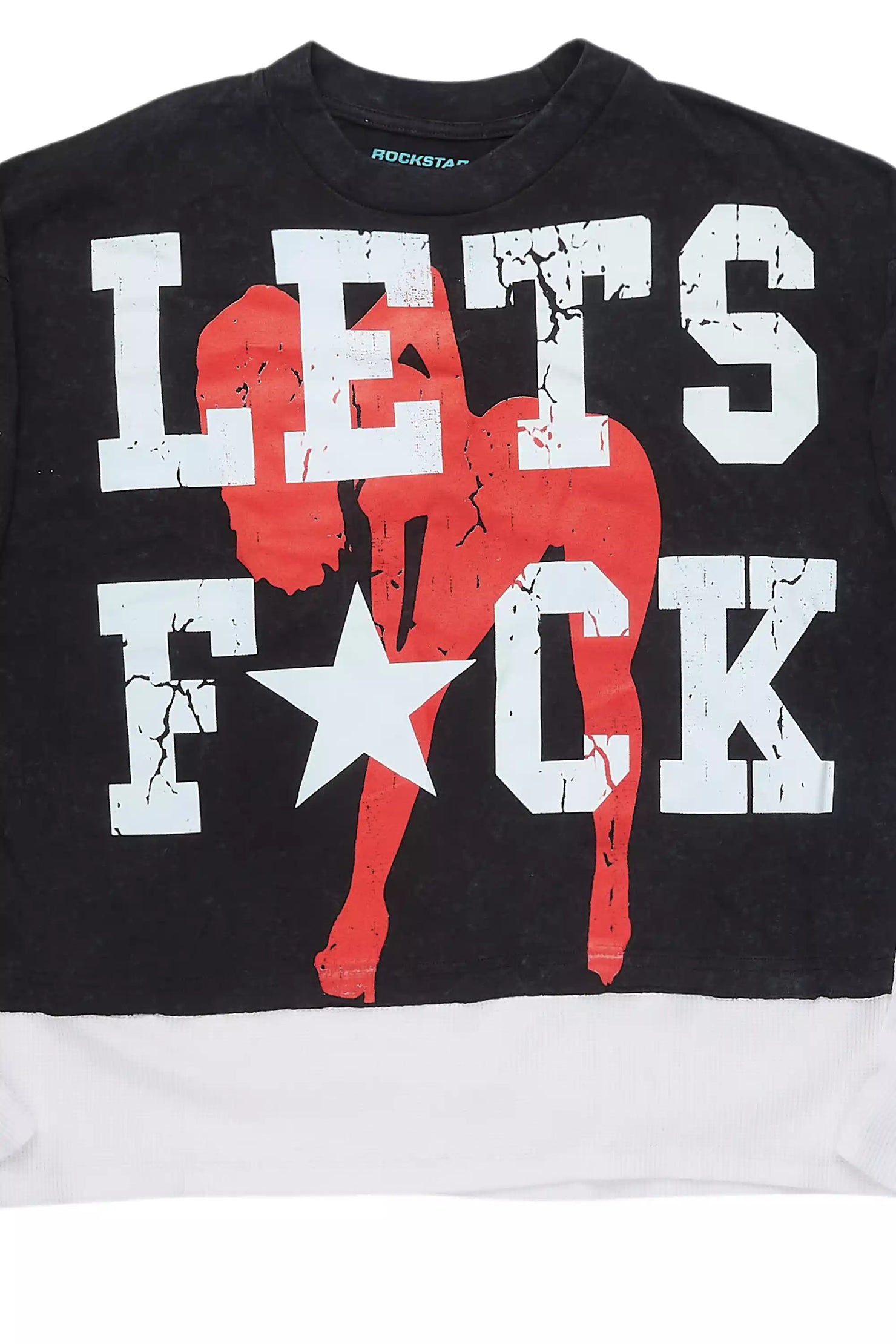 Pacino Vintage Black/White Boxy Crop Double Layer Tee