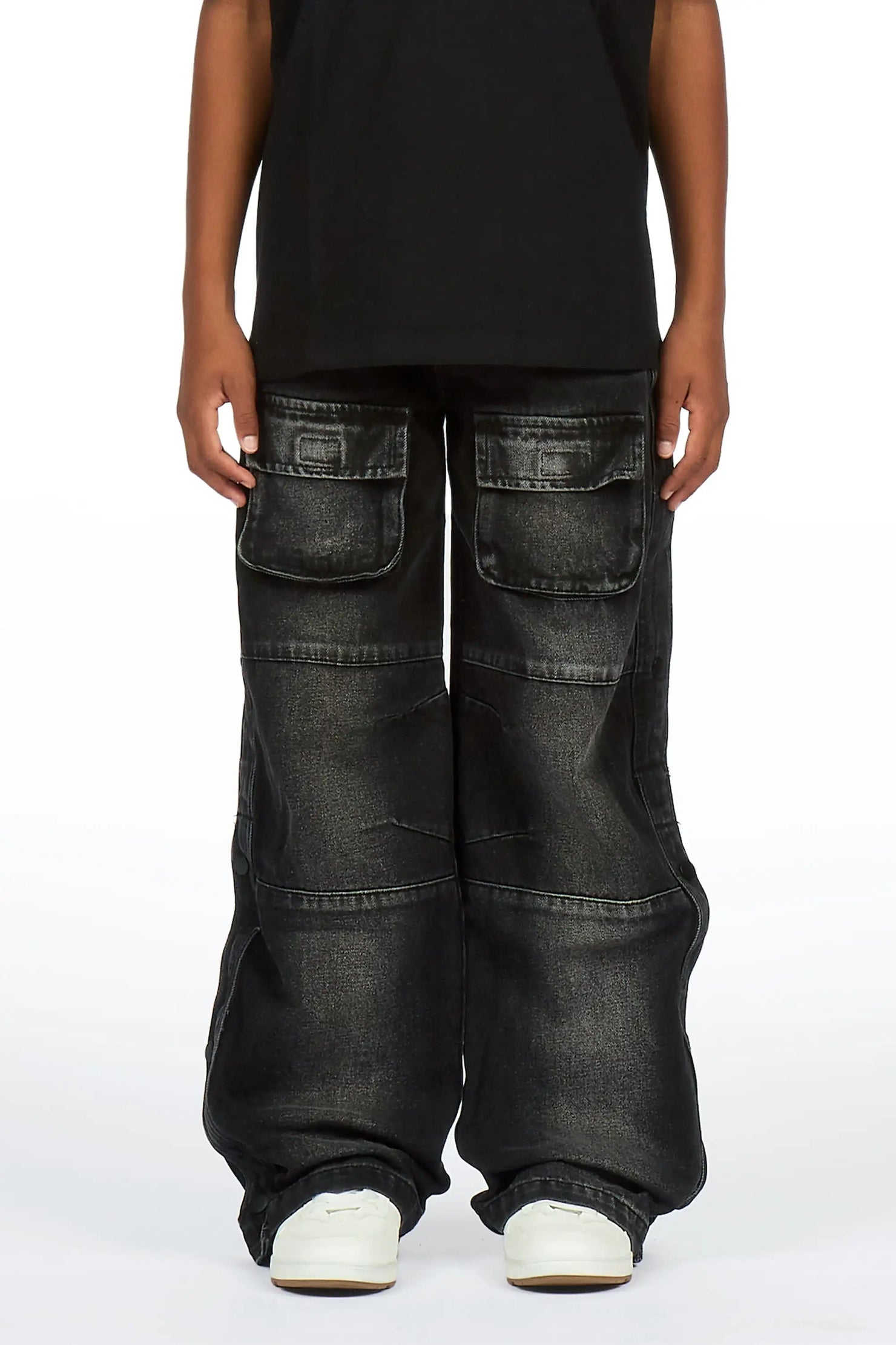 Boys Yuri Dark Grey Baggy Fit Cargo Jean