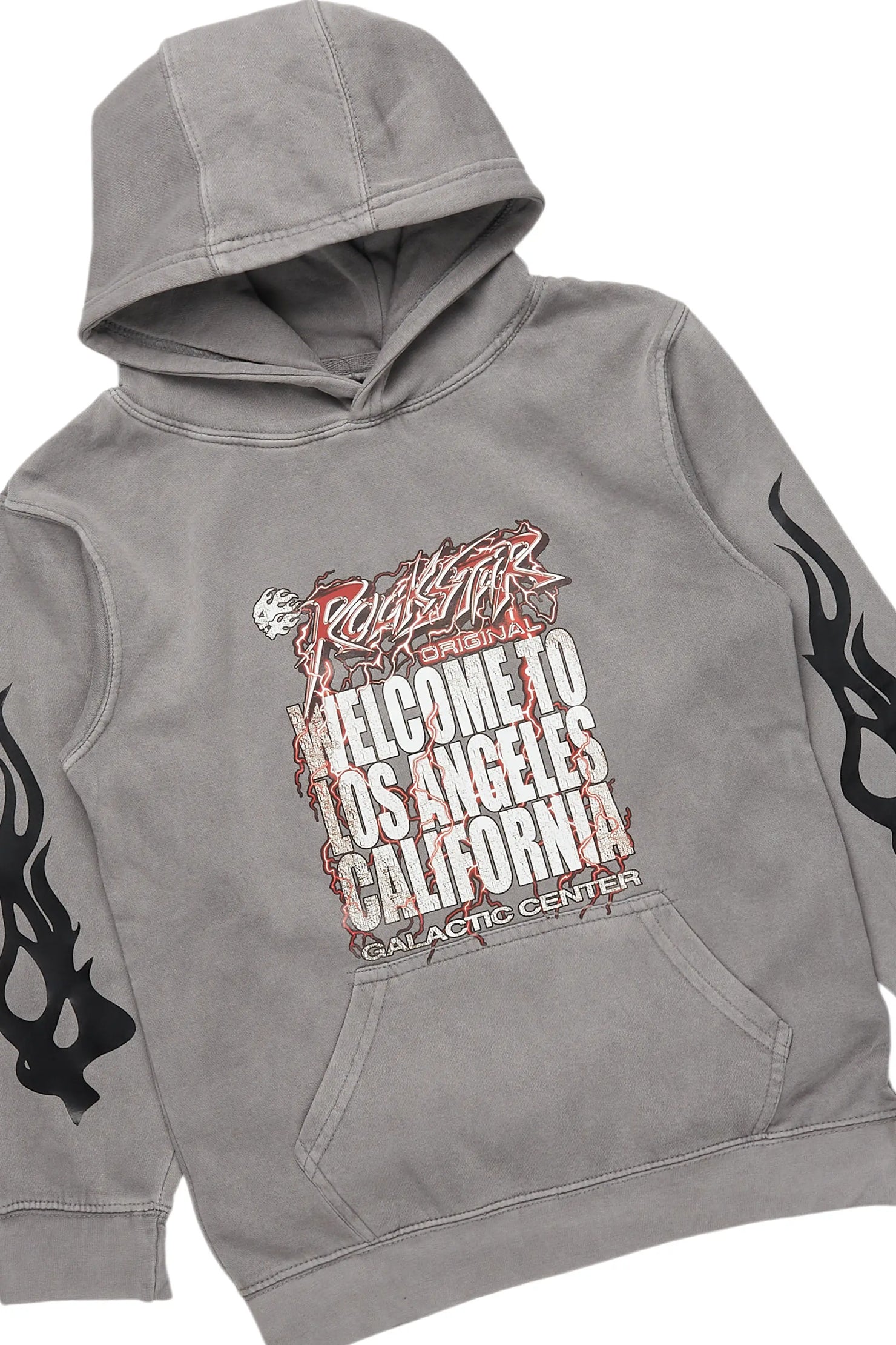 Boys Damyan Vintage Grey Hoodie/Stacked Flare Nylon Pant Set