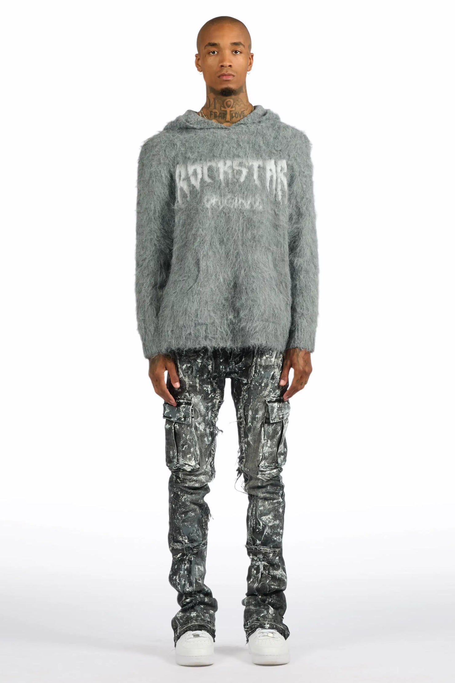 Andros Grey/Dark Grey Mohair Hoodie/Stacked Flare Jean Set