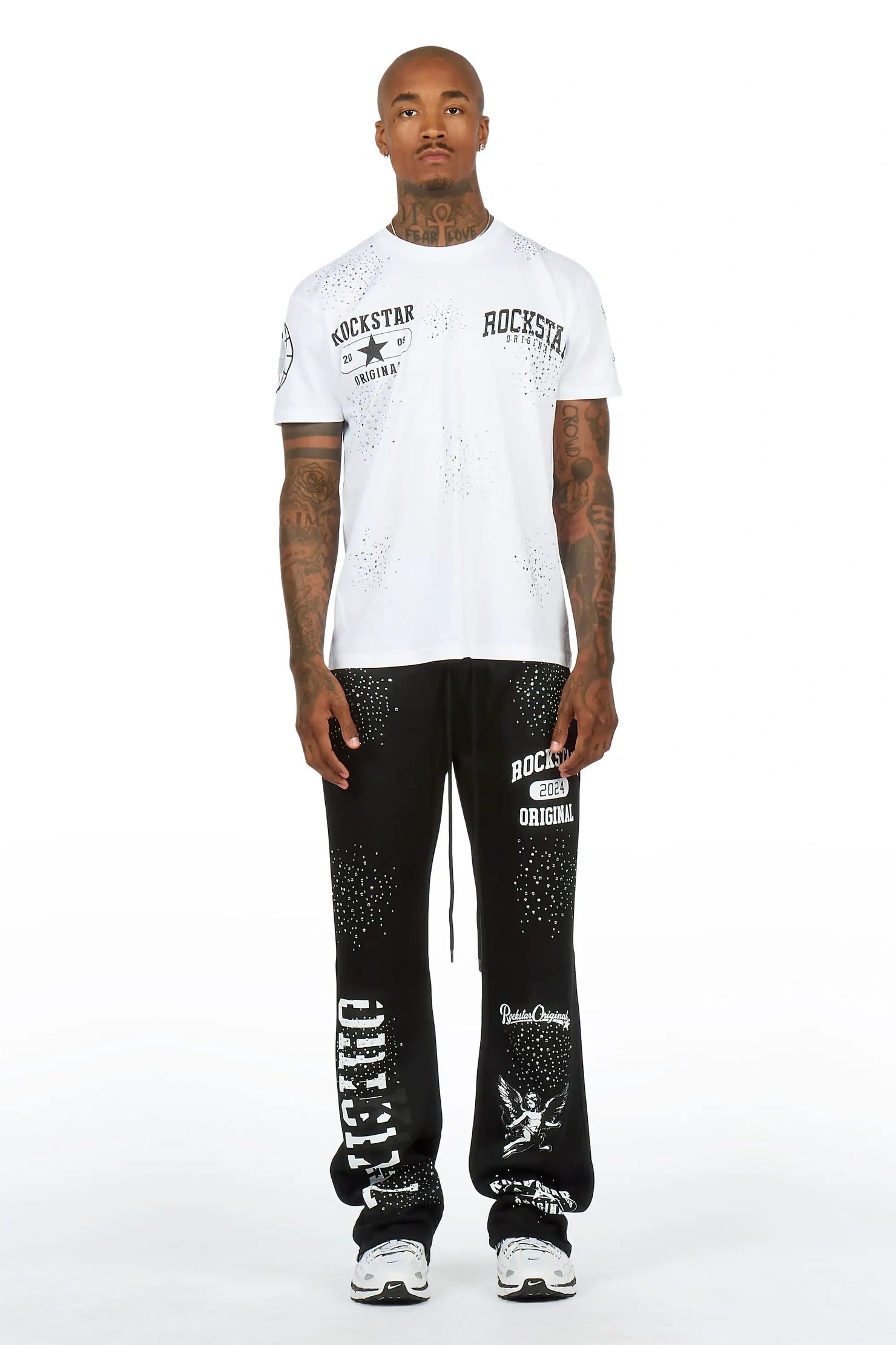 Gutta 2.0 Black/White Rhinestone T-Shirt/ Relaxed Track Set