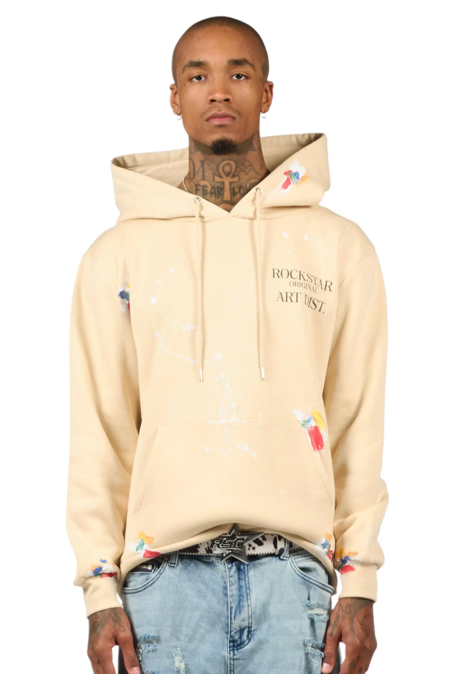 Rockstar Art Dist. Beige Graphic Relaxed Hoodie
