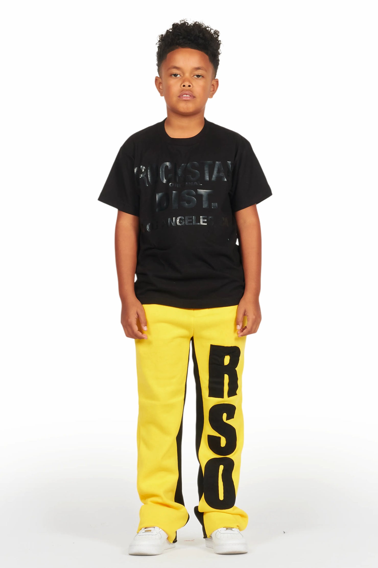 Boys Uko Yellow Stacked Baggy Flare Pant