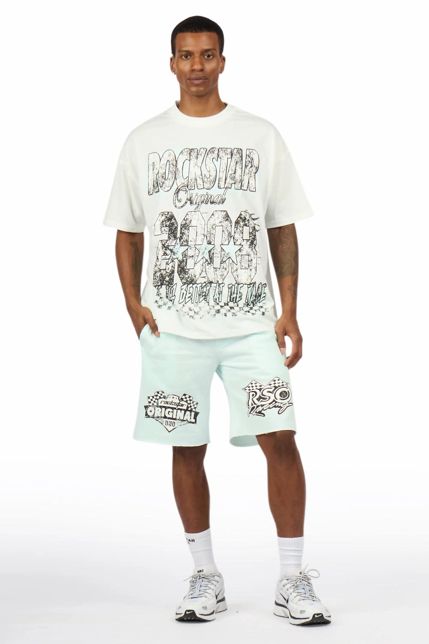 Racing Grung White/Mint Graphic T-Shirt Short Set