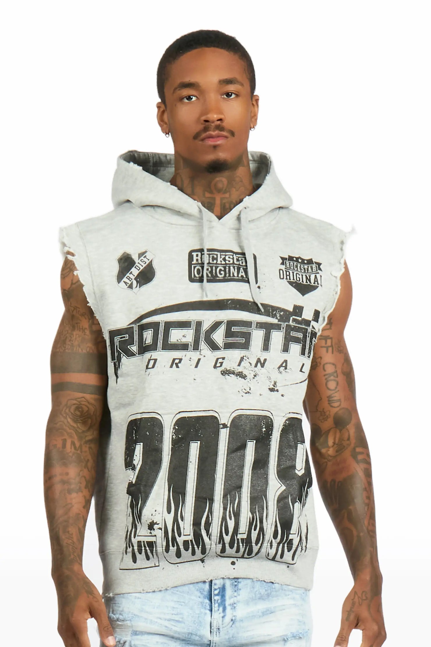 Amos Grey Cut Sleeve Hoodie