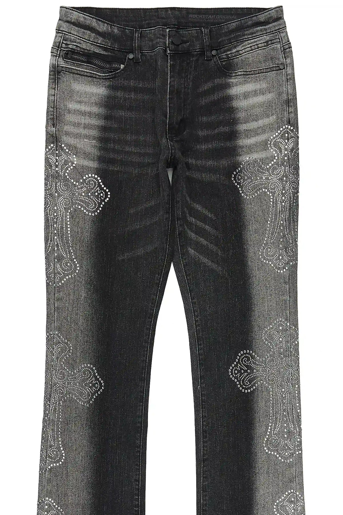 Reggie Dark Grey Rhinestone Stacked Flare Jean