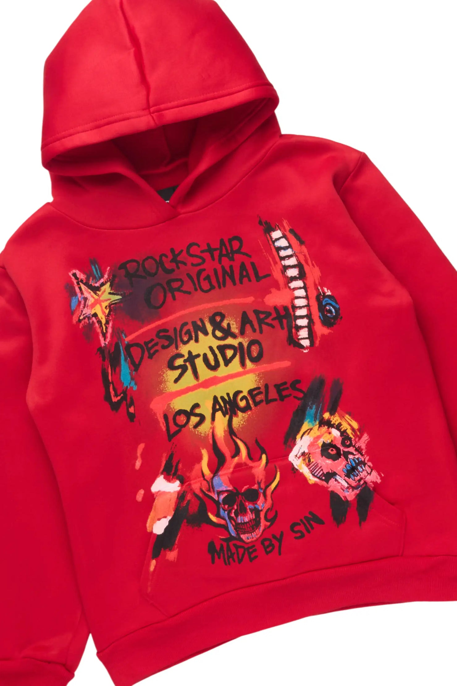Boys Soweto Red Hoodie/Stacked Flare Track Set
