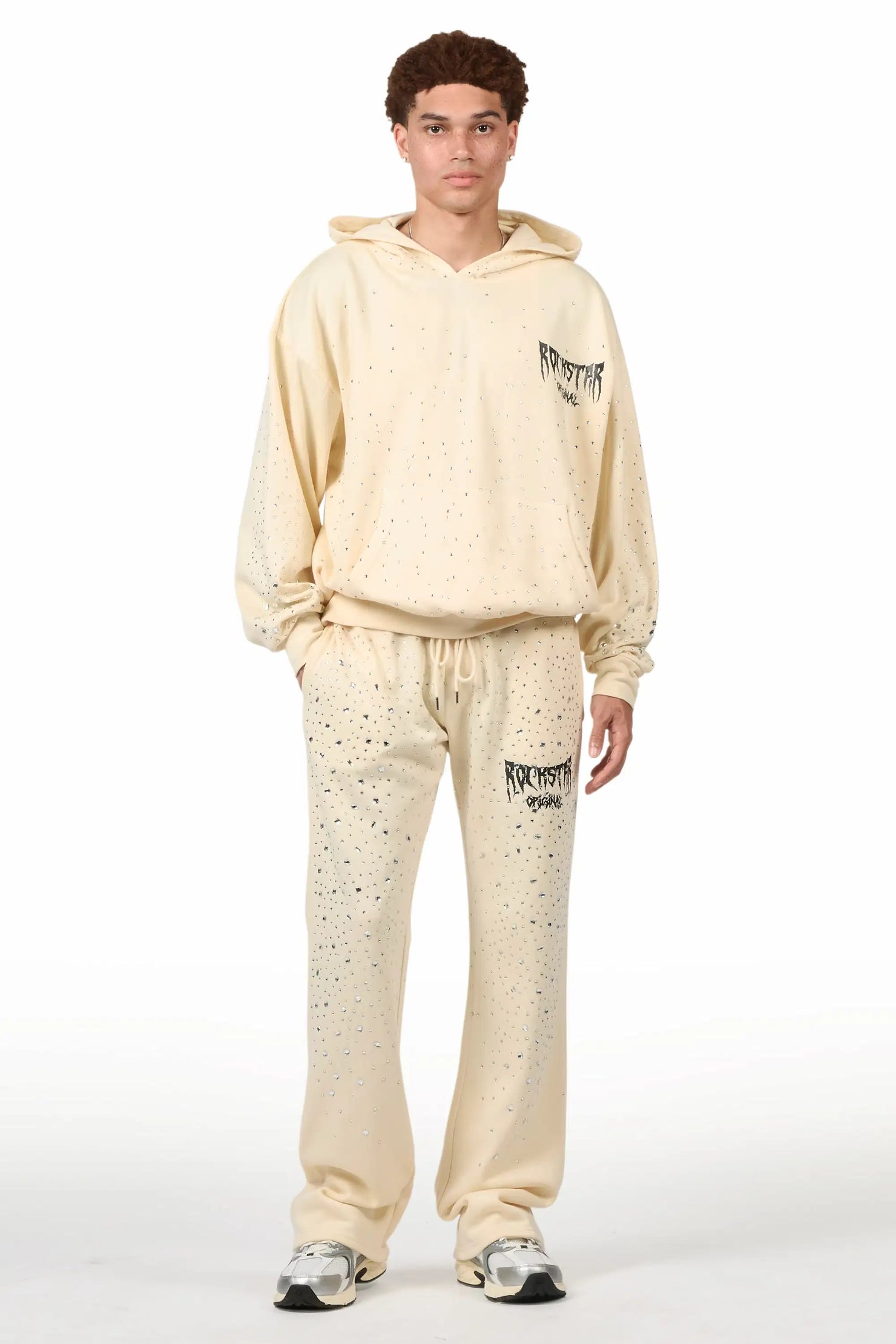 Twinkle Sand Rhinestone Hoodie Relaxed Track Set