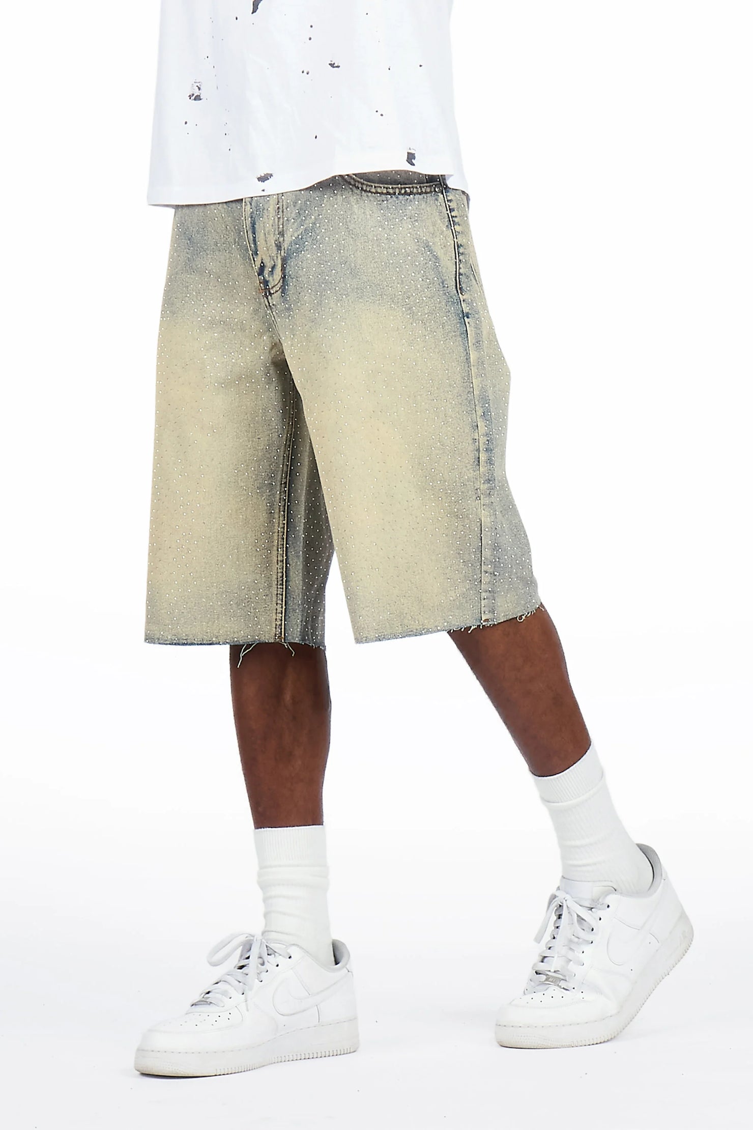 Brayan Blue Rhinestones Denim Short