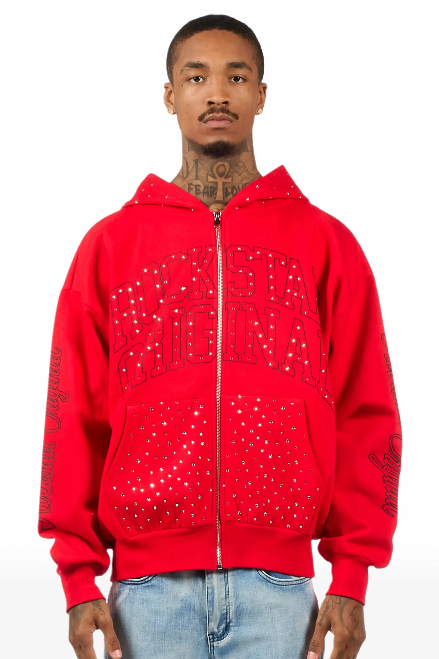 Dripped Red Rhinestone Hoodie