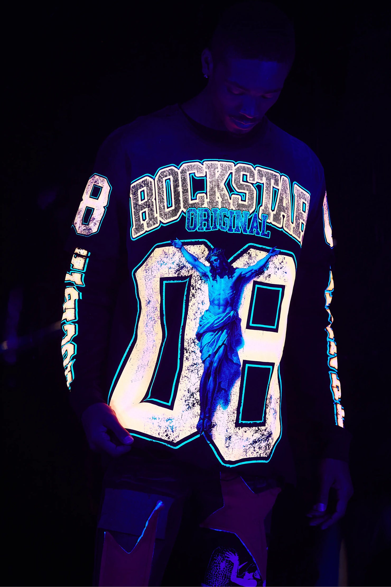 Fields Black/Orange Double Layer Long Sleeve Graphic T-Shirt