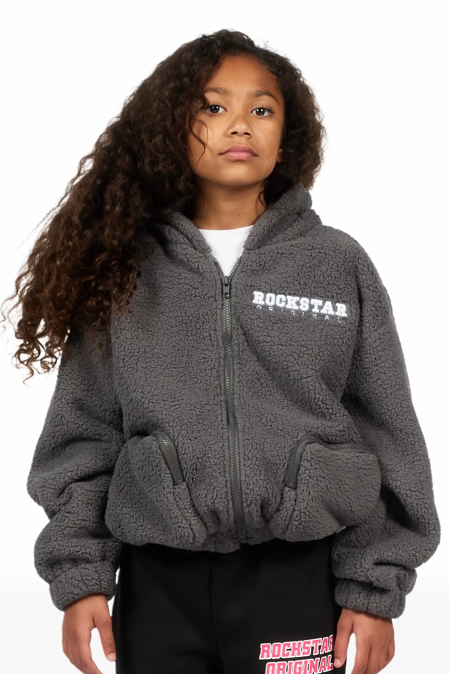 Girls Lonia Grey Sherpa Jacket