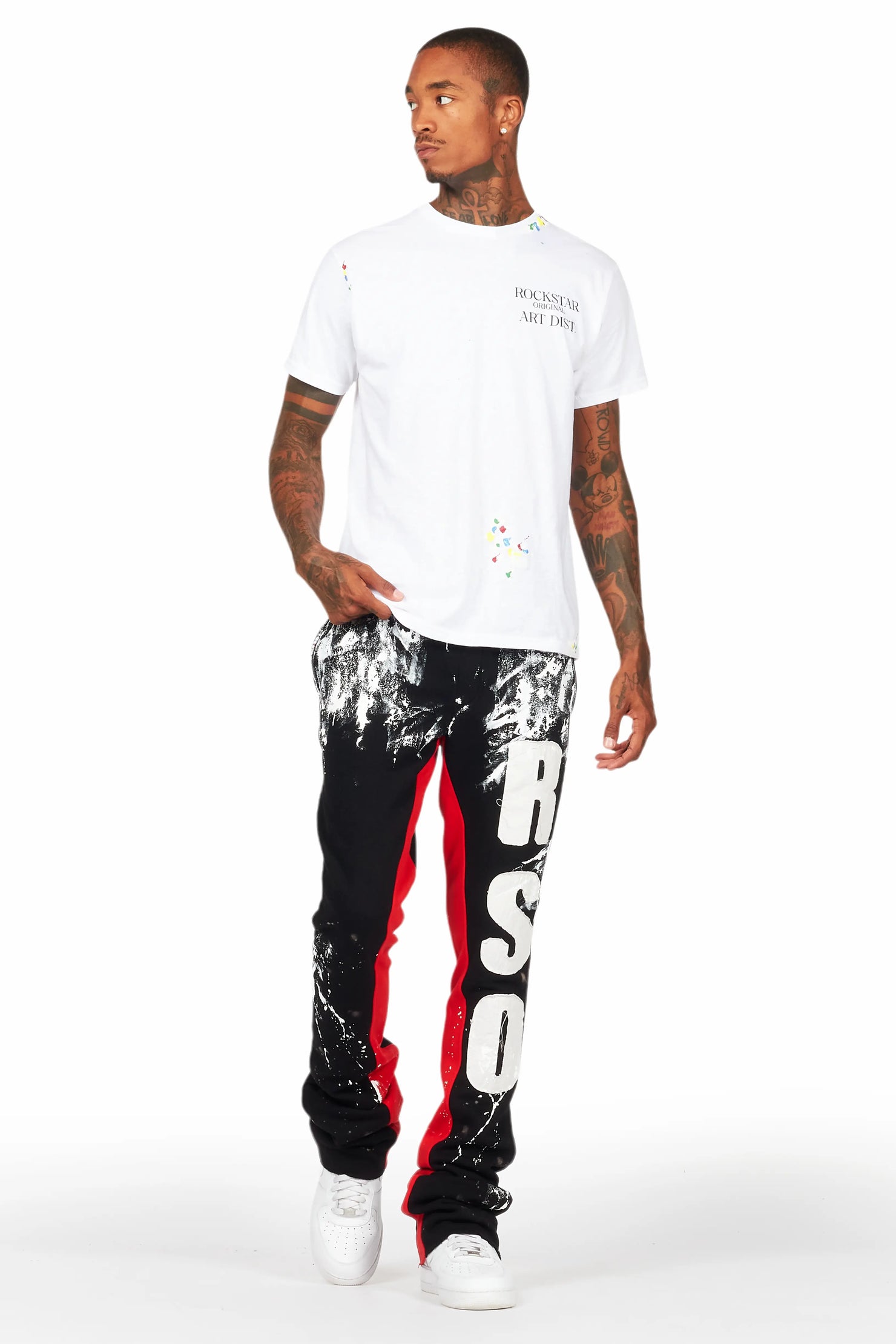 Vassar Black Patchwork Stacked Flare Track Pant