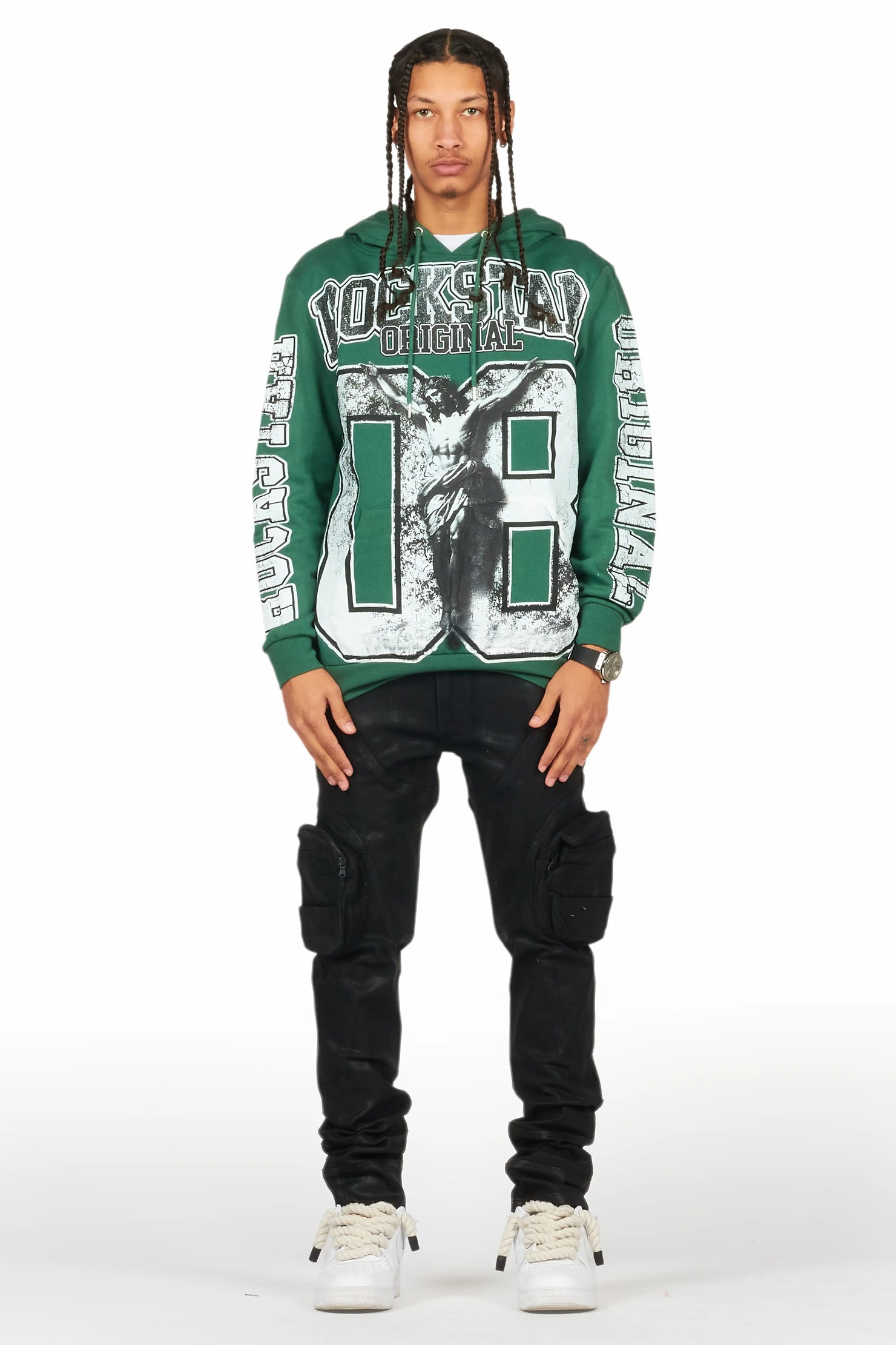 Fields Green Distressed Graphic Hoodie