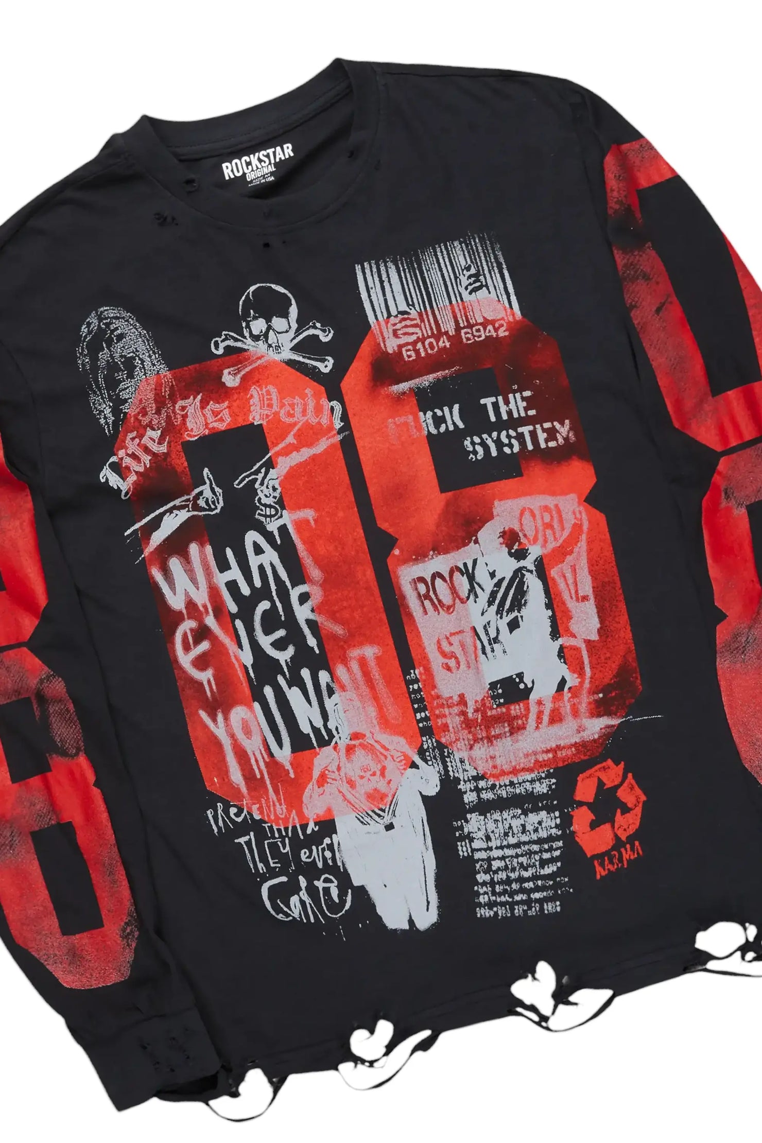 Grill Black Long Sleeve T-Shirt & Petrus Stacked Flare PU Jean Bundle