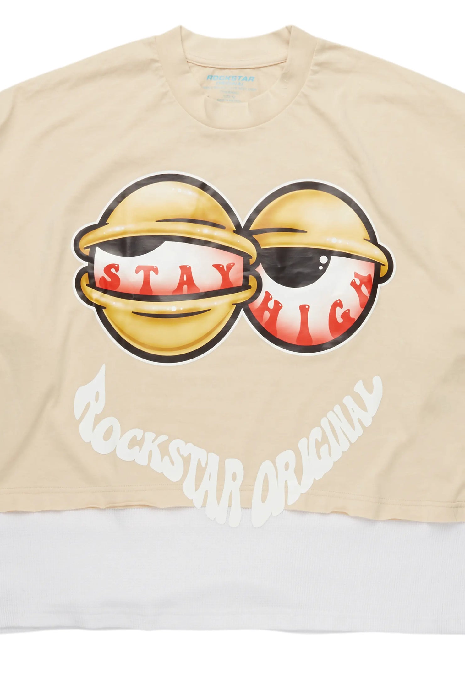 Highya Vintage Sand Thermal Double Layer Boxy Crop T-Shirt