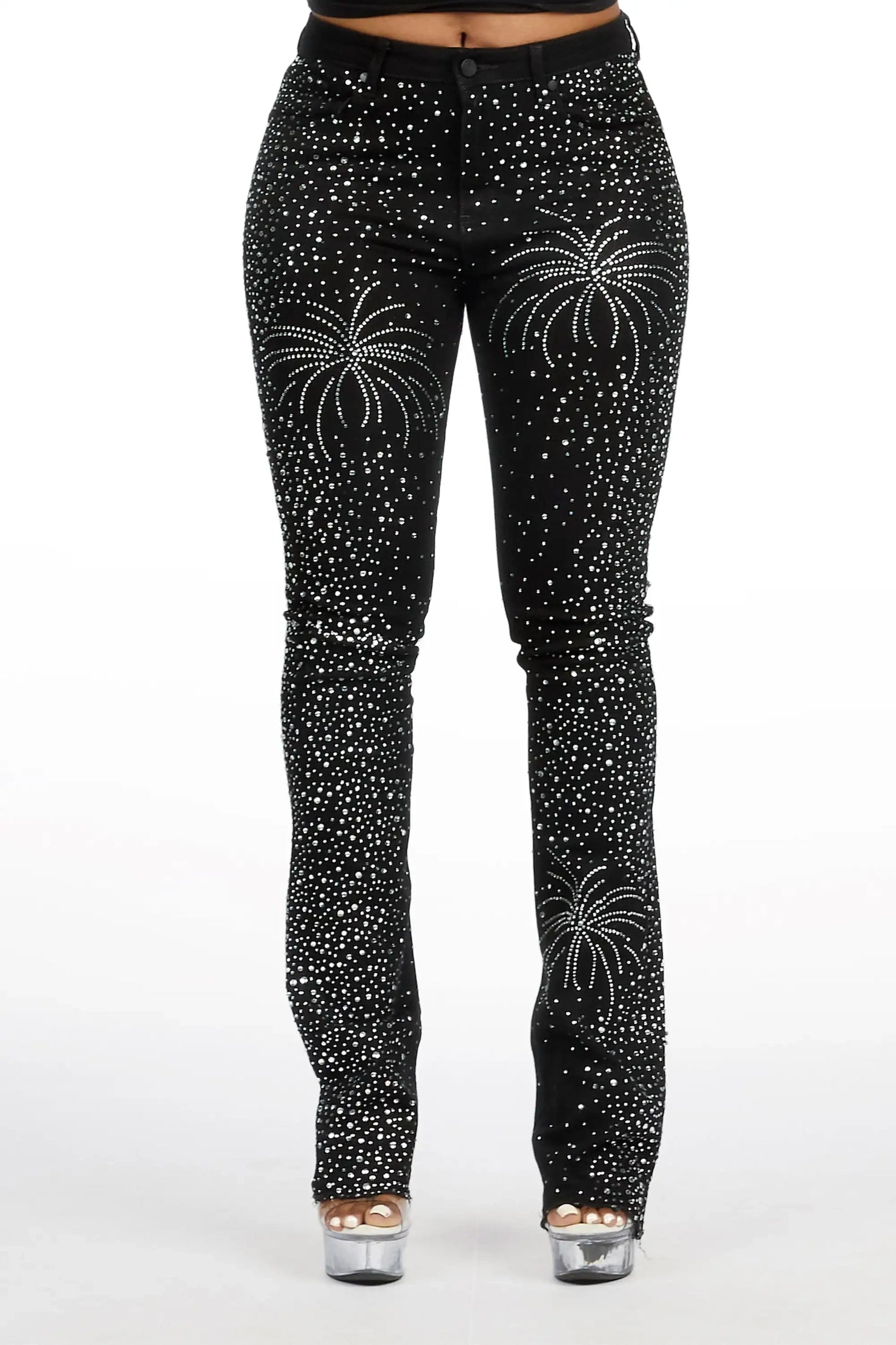 Jamella Black Rhinestone Stacked Flare Jean