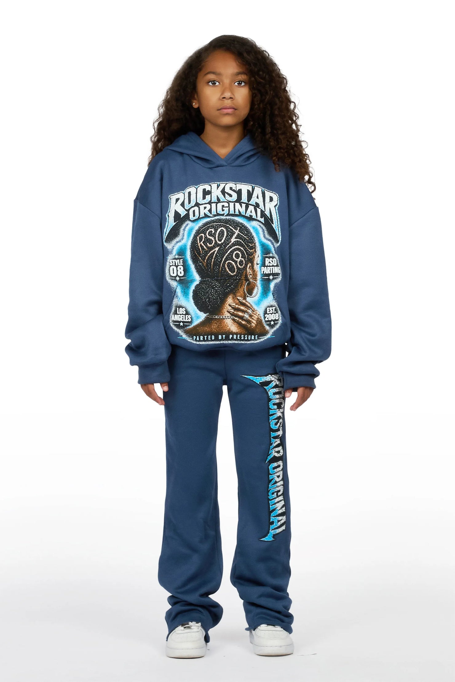 Girls Arkel Navy Hoodie Stacked Track Set