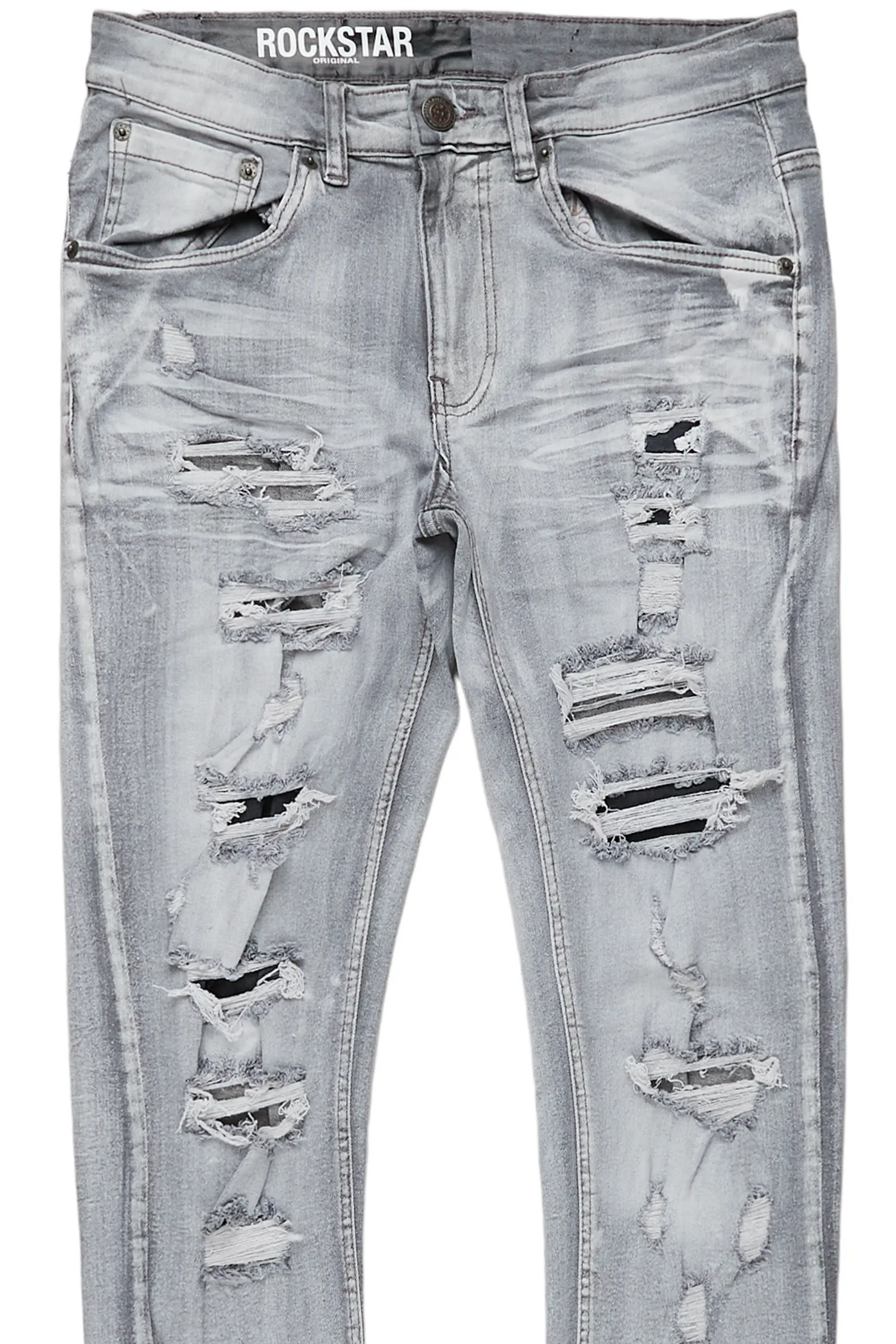 Gaines Light Grey Ripped Slim Straight Jean