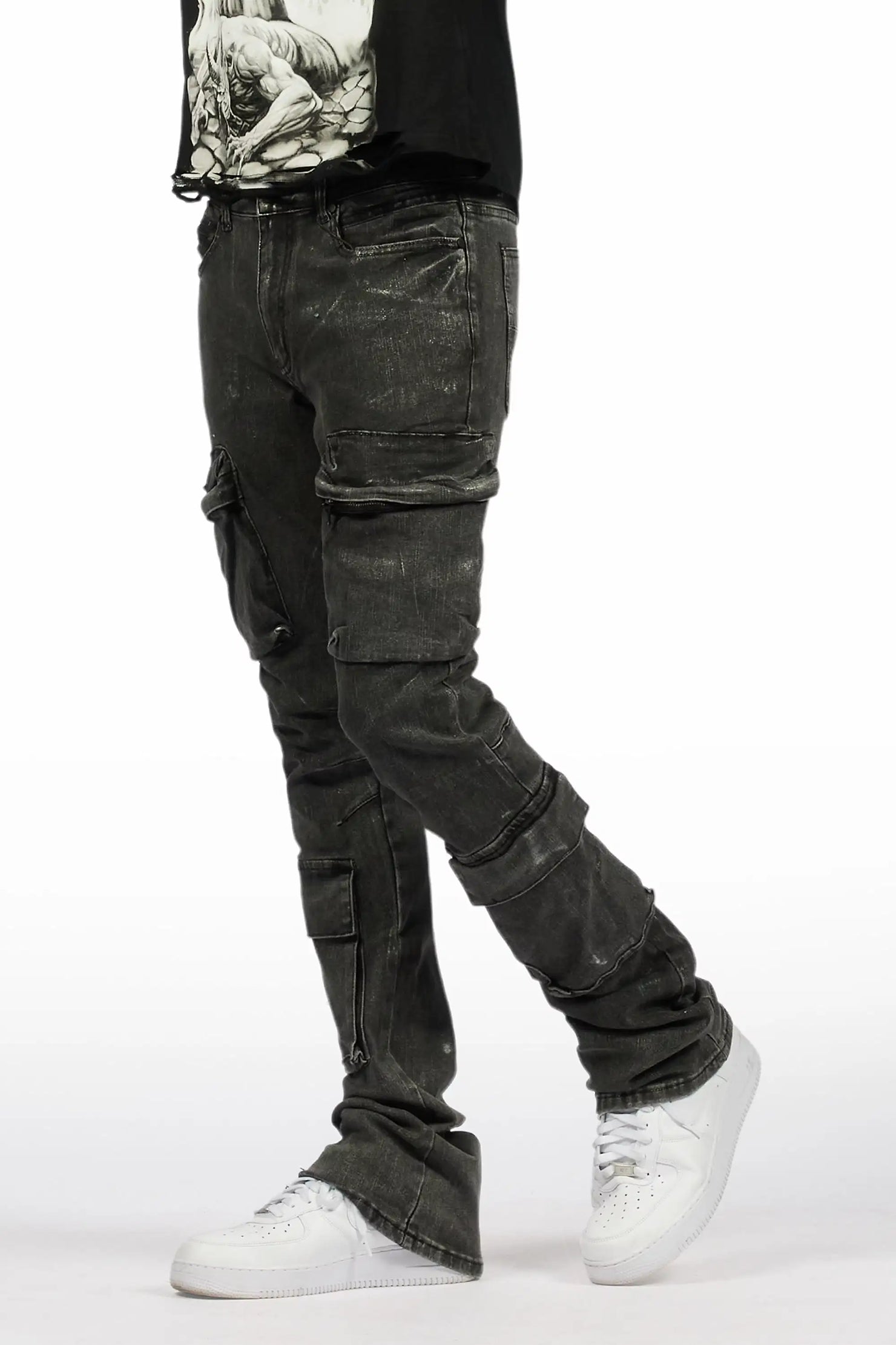 Titan Foil Stacked Flare Jean