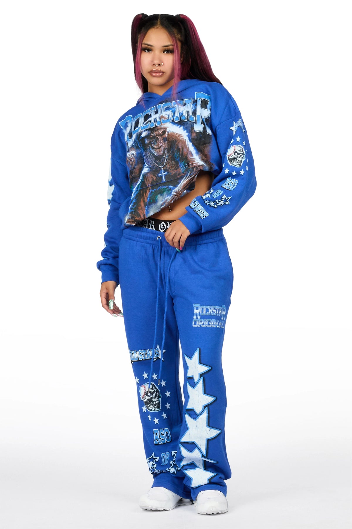 Jaiyana Royal Blue Graphic Baggy Fit Track Set